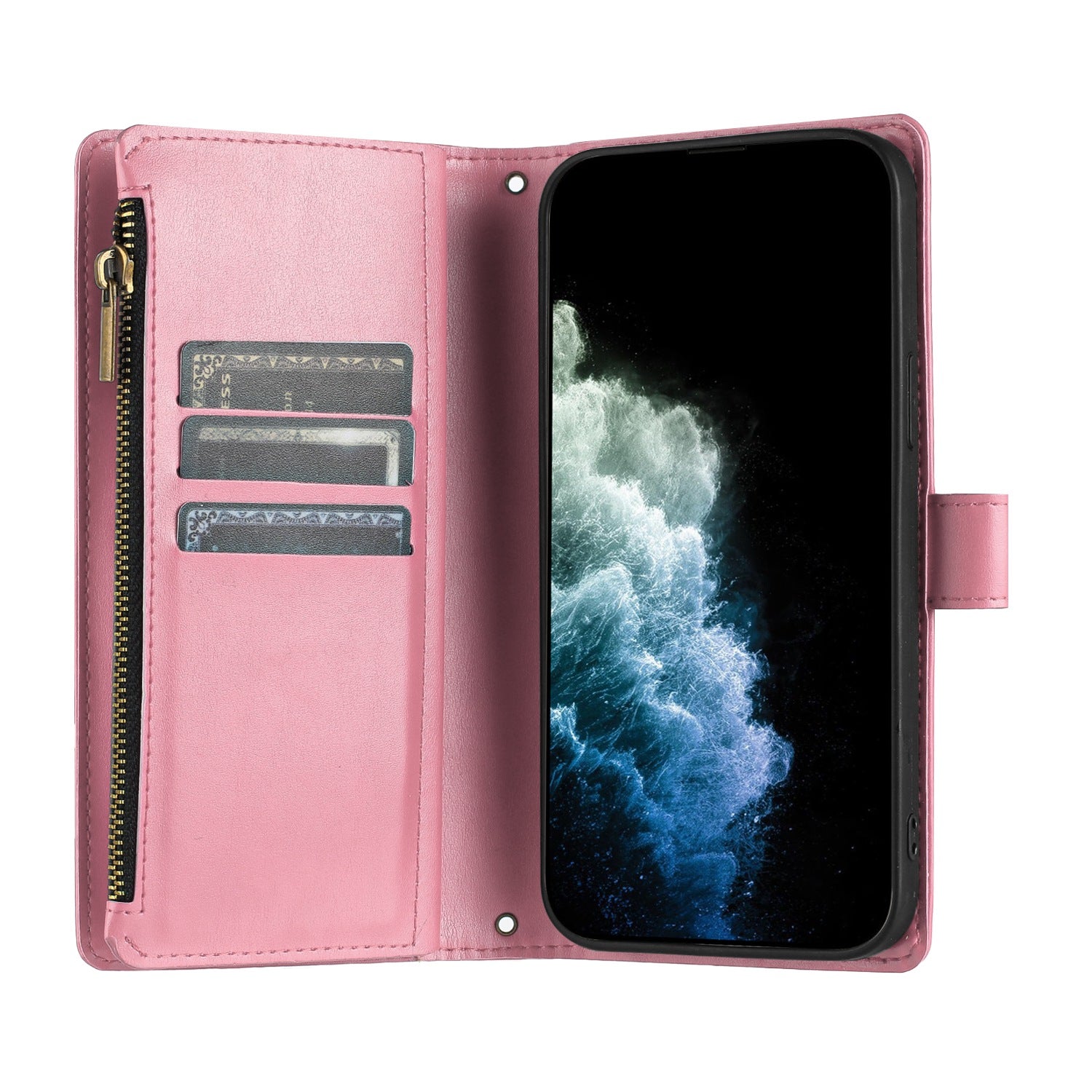 For Xiaomi 17 Pro Max Leather Case Zipper Wallet Stand Shockproof Phone Cover with Wrist Strap - Pink