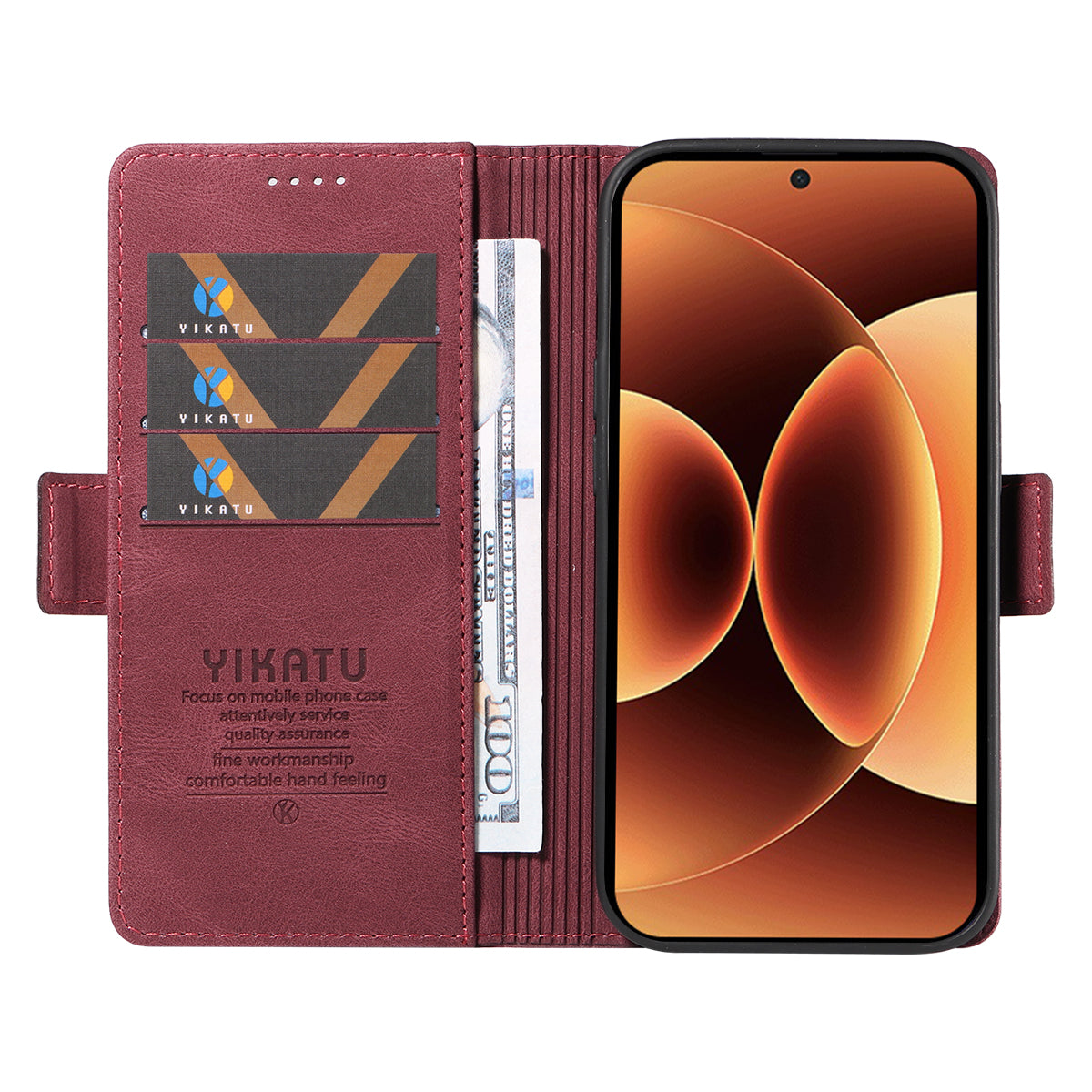 For Xiaomi 17 Pro Max Leather Case YIKATU YK-005 Skin-touch Feeling Wallet Phone Cover - Wine Red