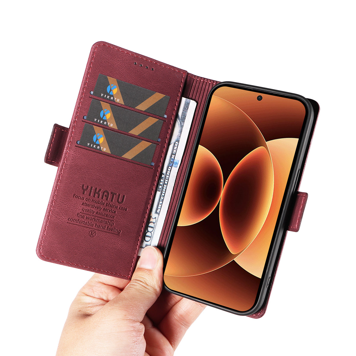 For Xiaomi 17 Pro Max Leather Case YIKATU YK-005 Skin-touch Feeling Wallet Phone Cover - Wine Red