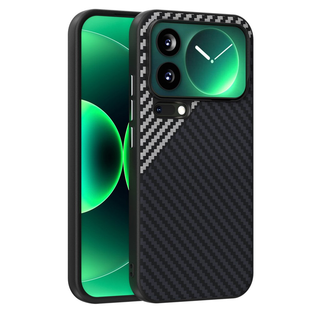 ABEEL For Xiaomi 17 Pro Max Magnetic Case Carbon Fiber Texture Back Cover - Black  /  Silver