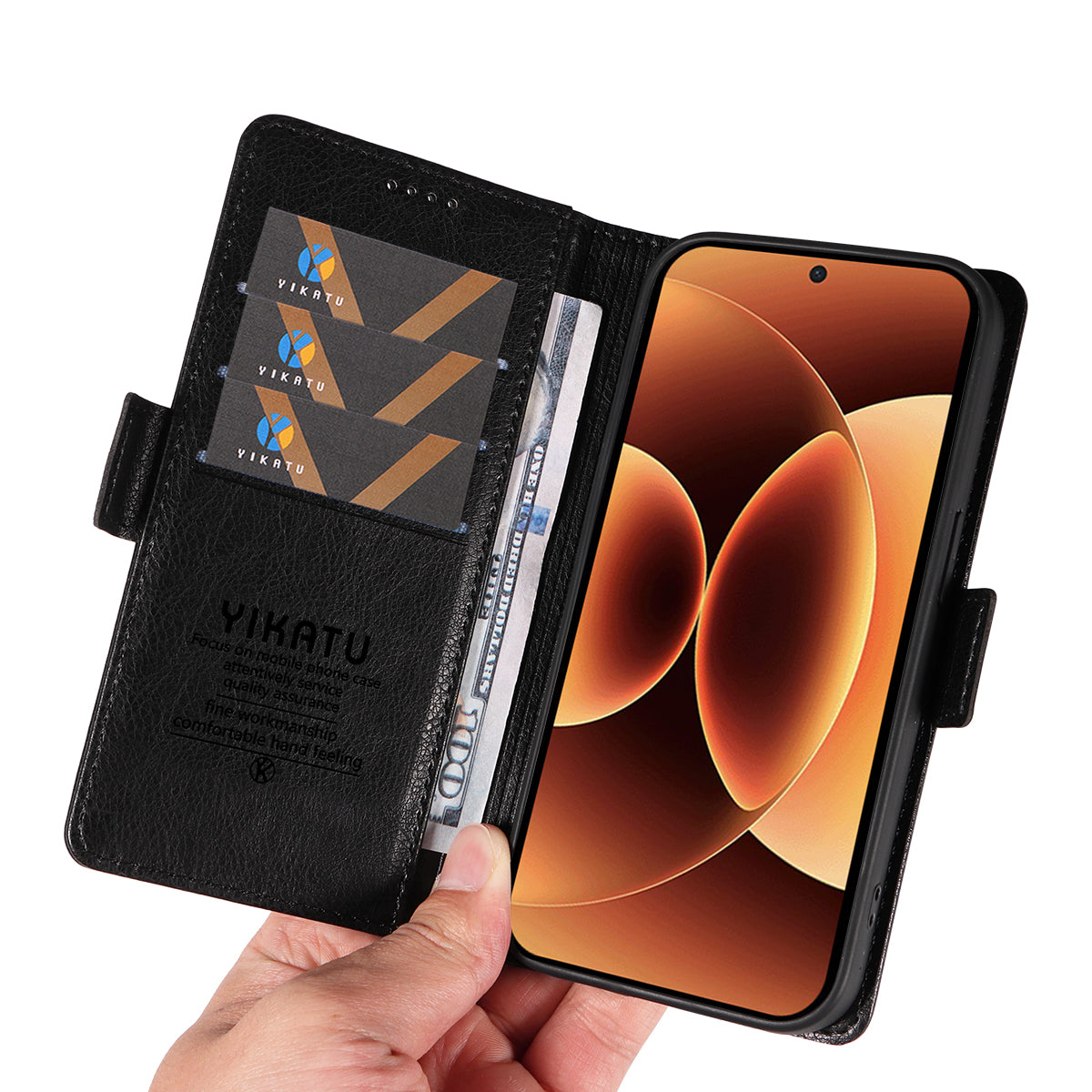 For Xiaomi 17 Pro Max Case YIKATU YK-007 Litchi Texture PU Leather Wallet Phone Cover - Black