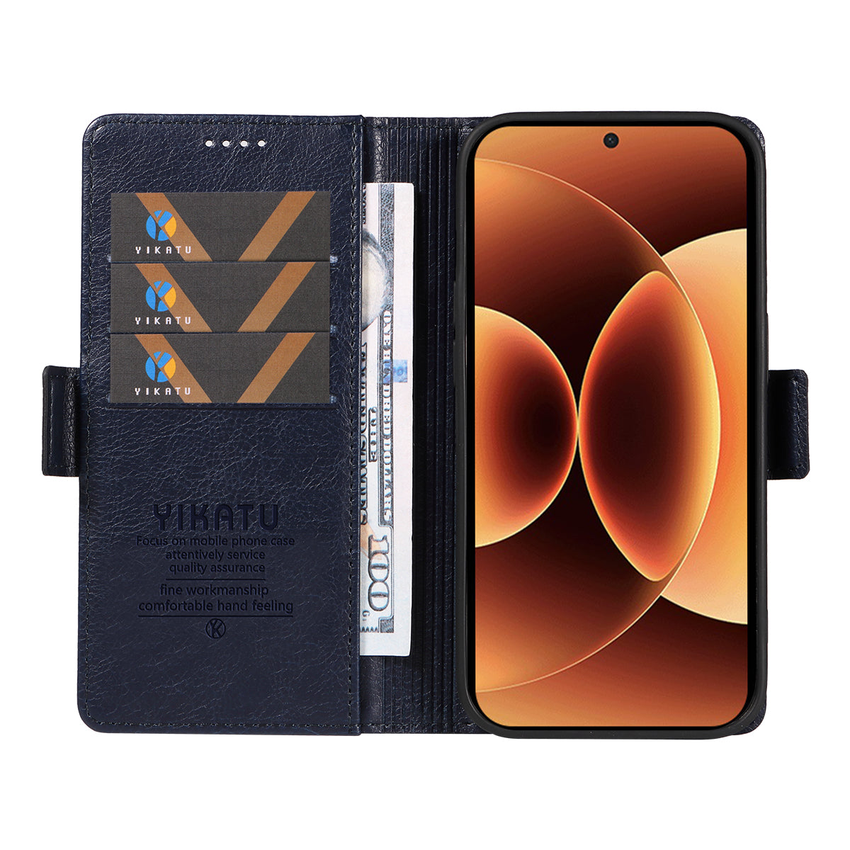 For Xiaomi 17 Pro Max Case YIKATU YK-007 Litchi Texture PU Leather Wallet Phone Cover - Navy Blue