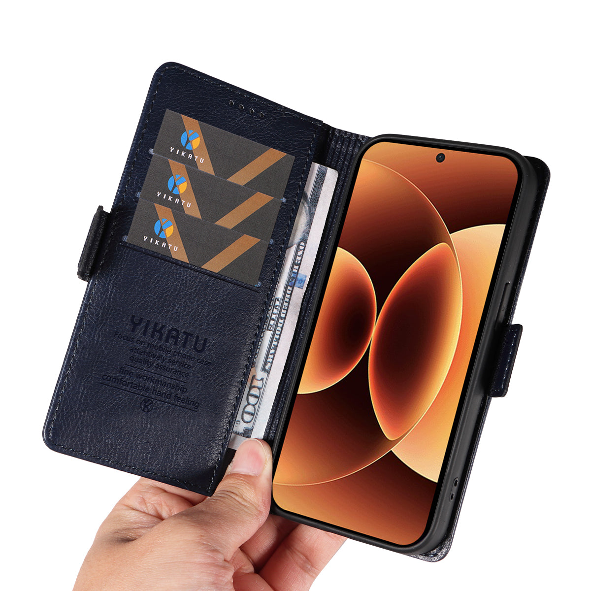 For Xiaomi 17 Pro Max Case YIKATU YK-007 Litchi Texture PU Leather Wallet Phone Cover - Navy Blue