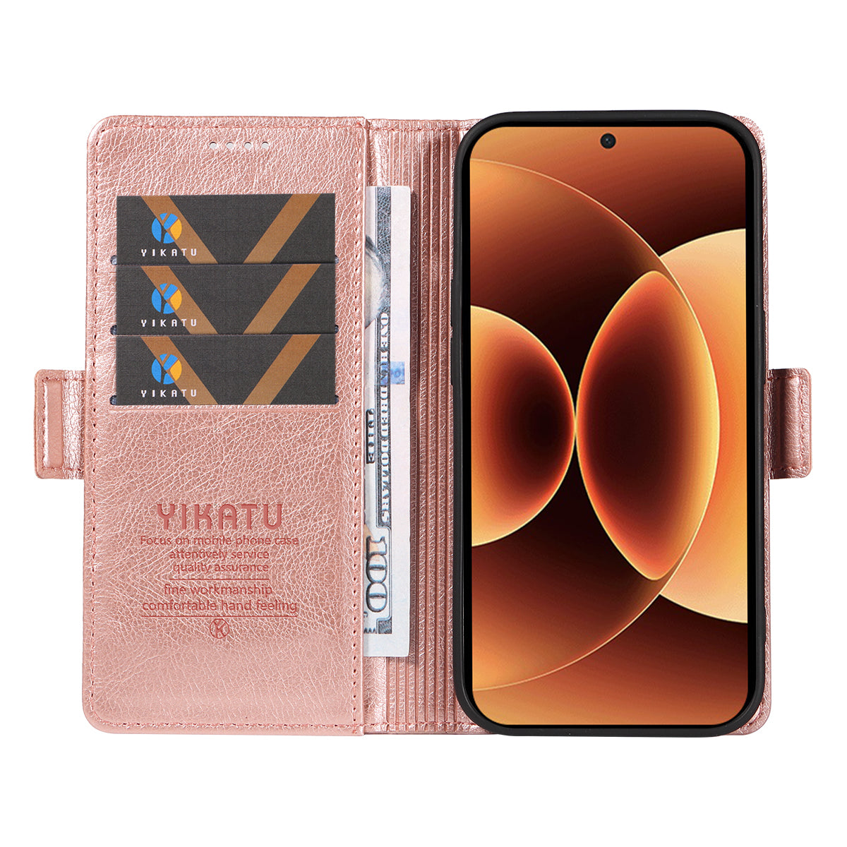 For Xiaomi 17 Pro Max Case YIKATU YK-007 Litchi Texture PU Leather Wallet Phone Cover - Rose Gold