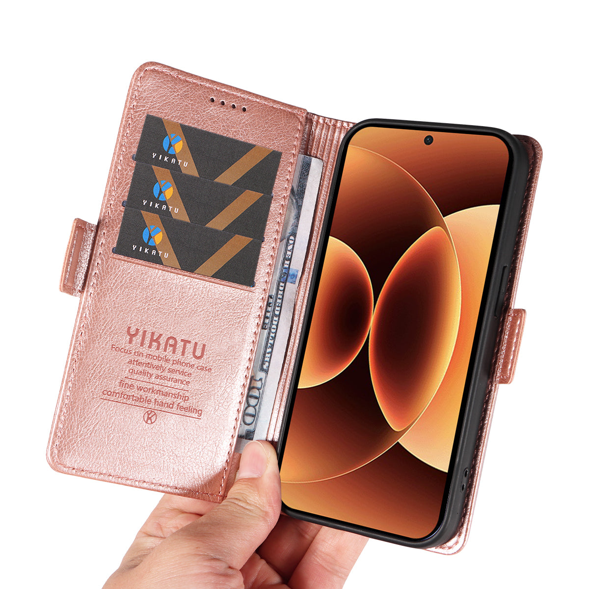For Xiaomi 17 Pro Max Case YIKATU YK-007 Litchi Texture PU Leather Wallet Phone Cover - Rose Gold