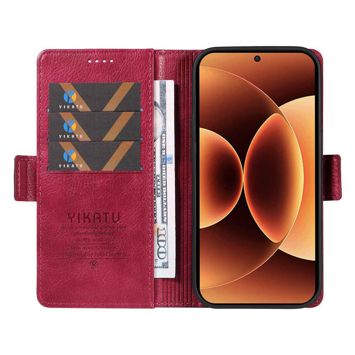 For Xiaomi 17 Pro Max Case YIKATU YK-007 Litchi Texture PU Leather Wallet Phone Cover - Wine Red