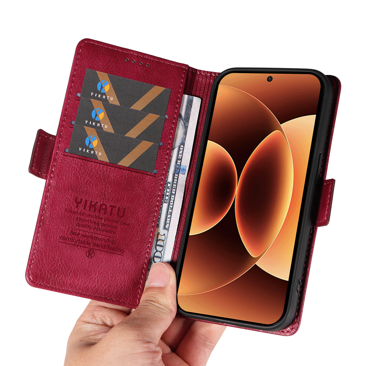 For Xiaomi 17 Pro Max Case YIKATU YK-007 Litchi Texture PU Leather Wallet Phone Cover - Wine Red