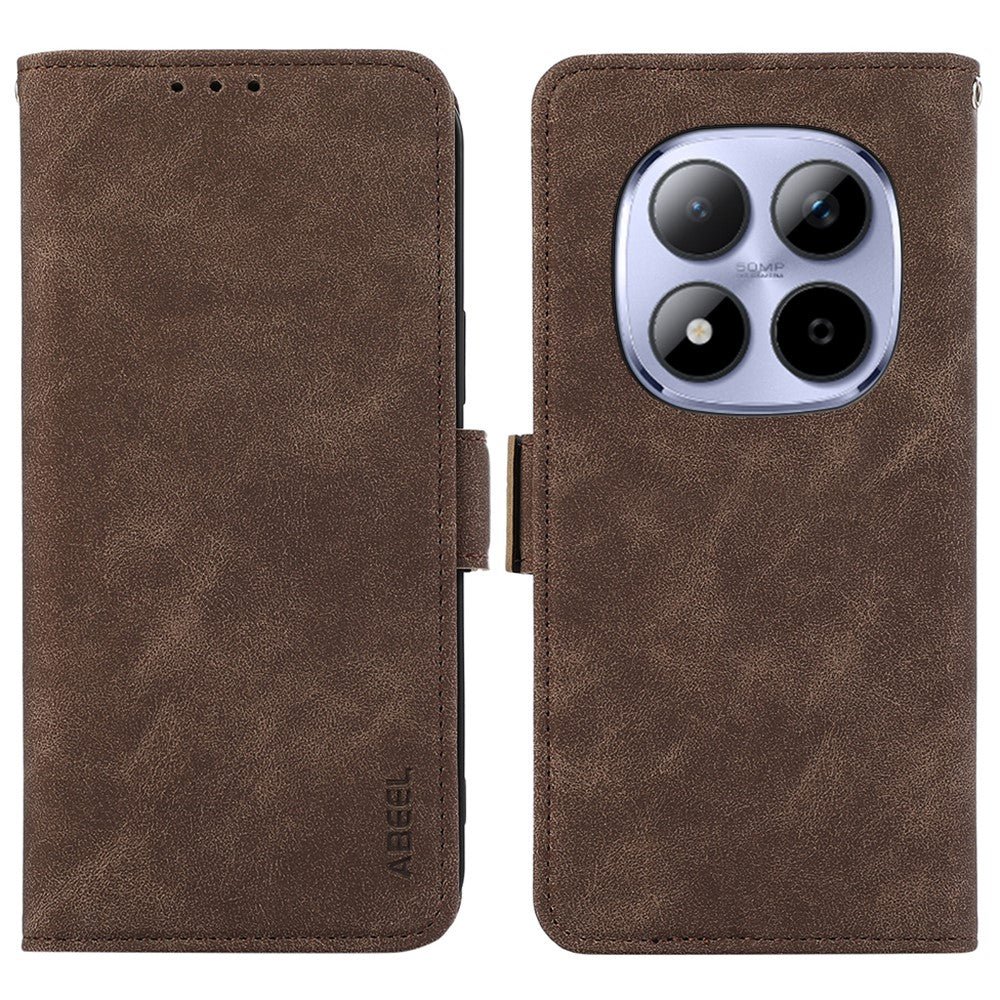 ABEEL For Xiaomi Redmi Note 15 Pro 5G (Global) Case PU Leather Folio Stand View RFID Blocking Phone Cover - Brown