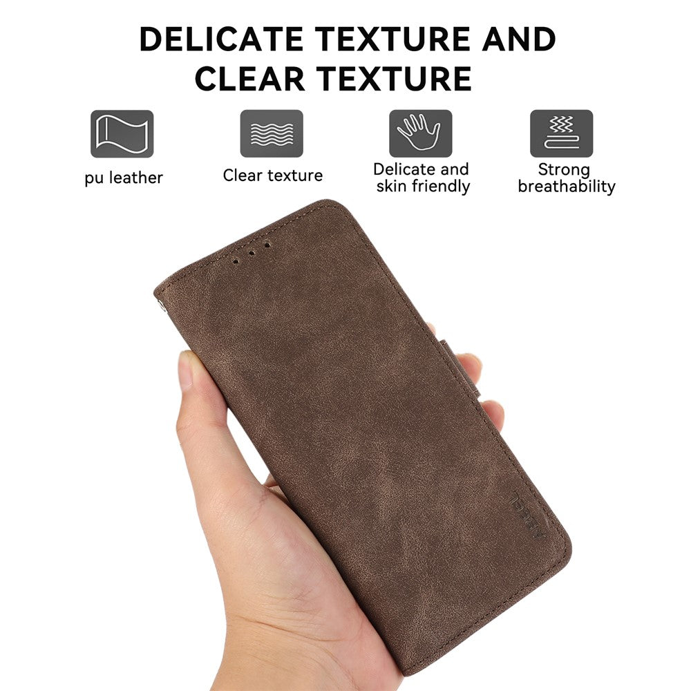 ABEEL For Xiaomi Redmi Note 15 Pro 5G (Global) Case PU Leather Folio Stand View RFID Blocking Phone Cover - Brown