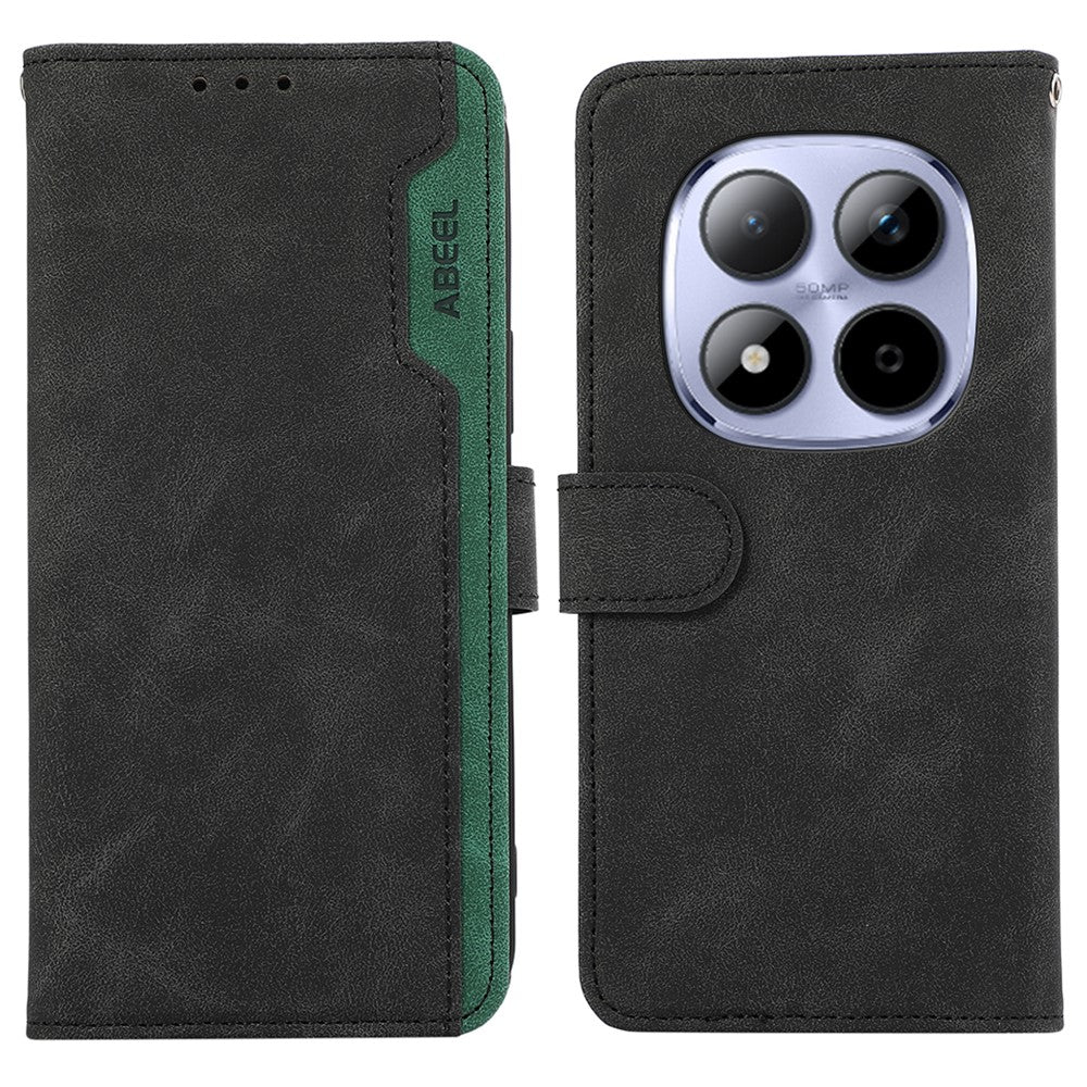 ABEEL For Xiaomi Redmi Note 15 Pro 5G (Global) Case Color Splicing Leather Flip Phone Cover RFID Blocking - Black