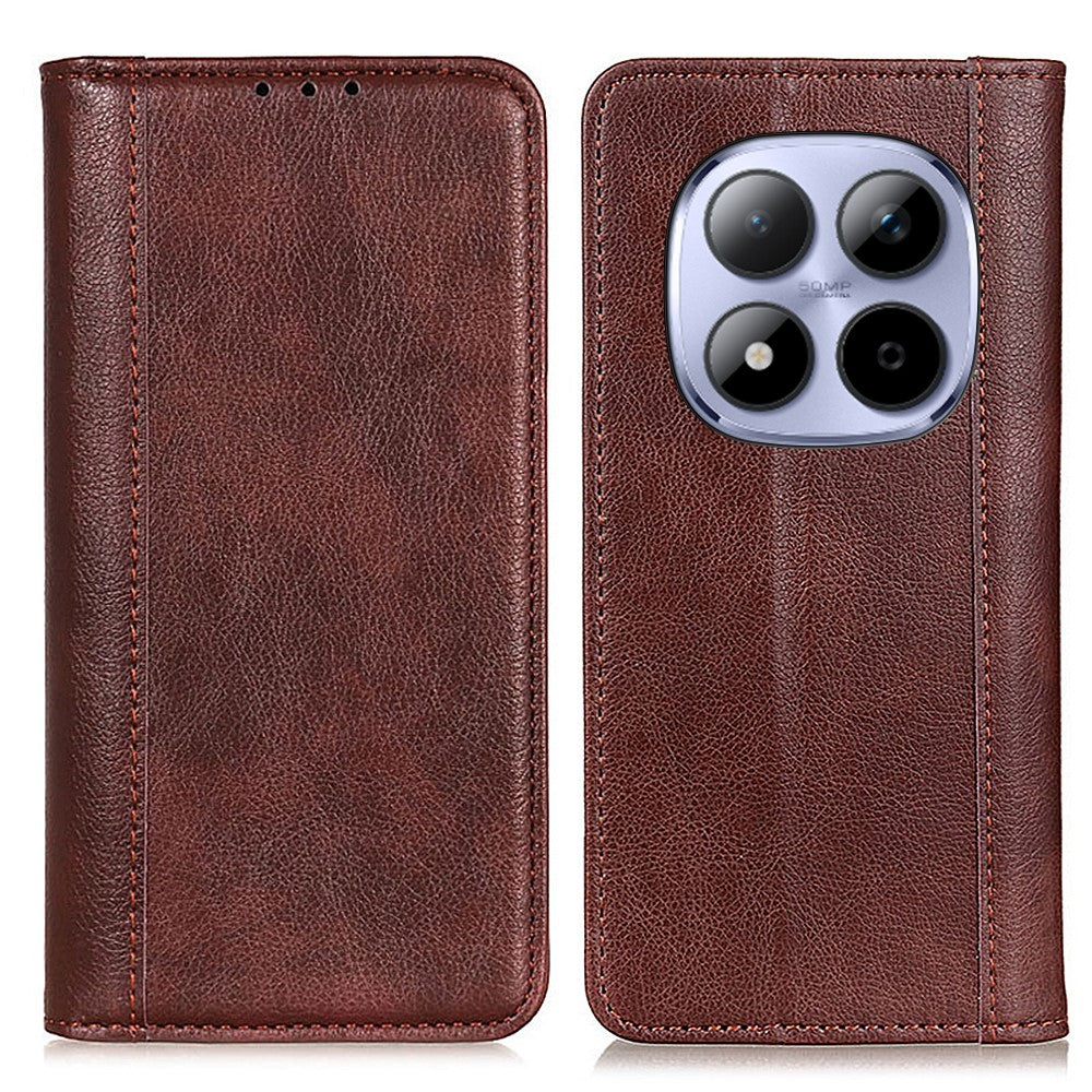 For Xiaomi Poco M8 Pro 5G / Redmi Note 15 Pro+ 5G (Global) Stand Case Split Leather Litchi Texture Wallet Phone Cover - Brown