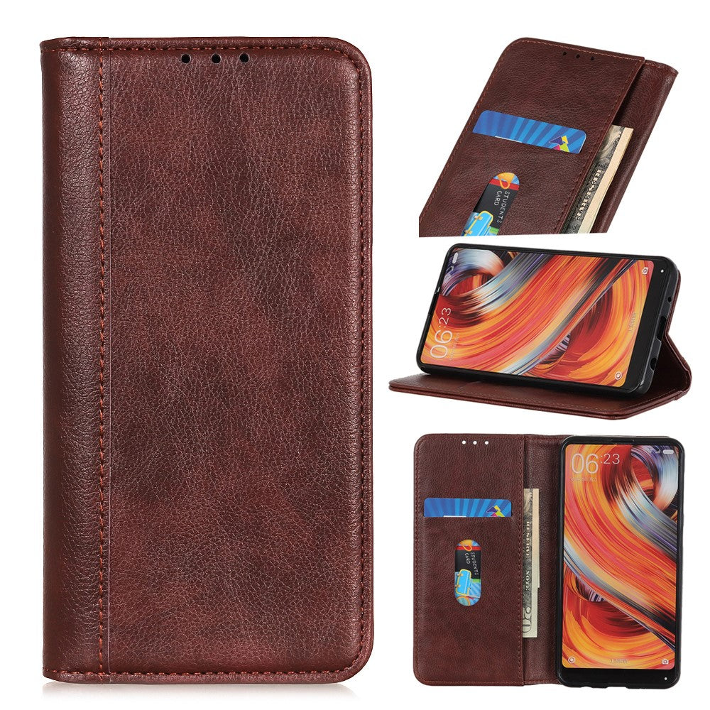 For Xiaomi Poco M8 Pro 5G / Redmi Note 15 Pro+ 5G (Global) Stand Case Split Leather Litchi Texture Wallet Phone Cover - Brown