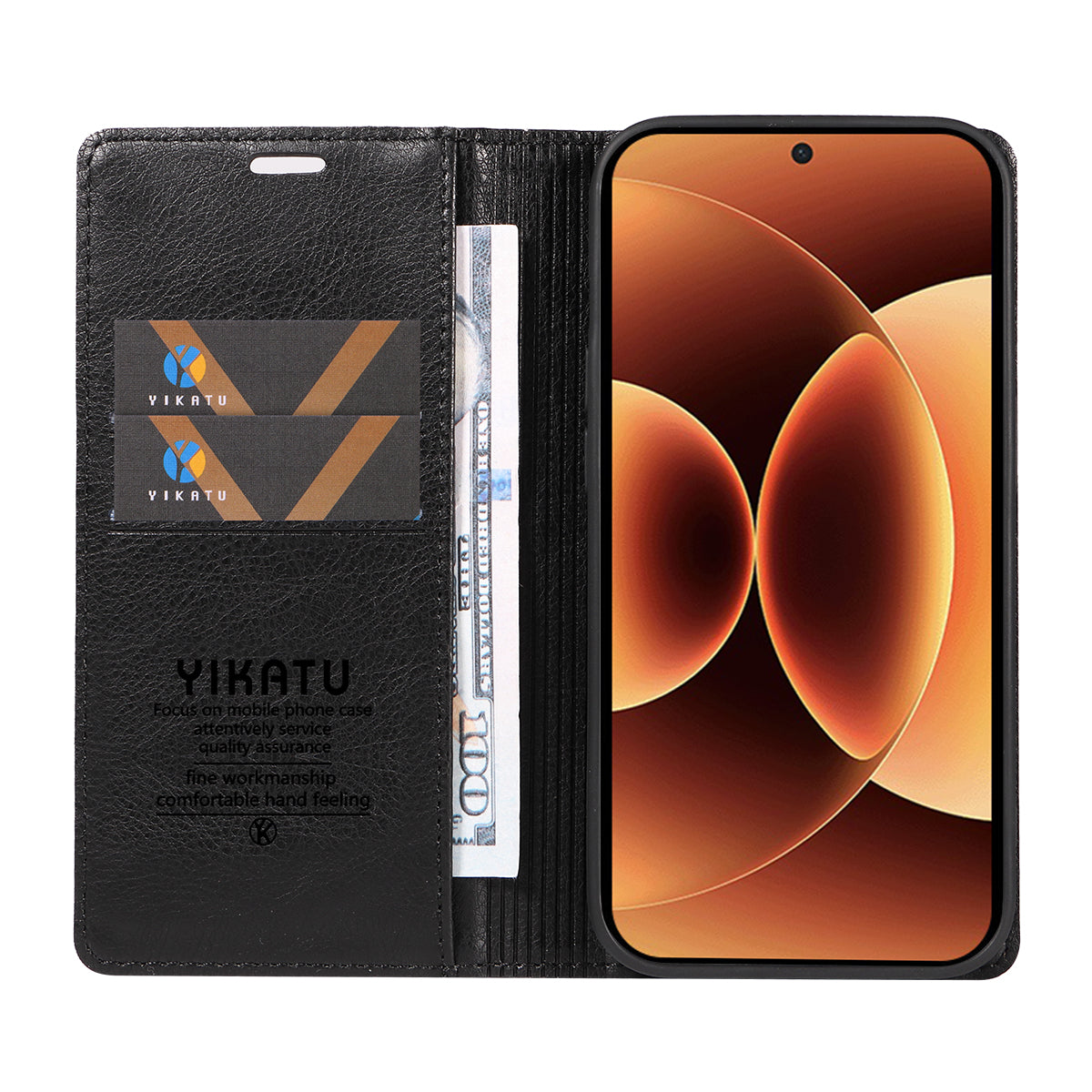 For Xiaomi 17 Pro Max Wallet Case YIKATU YK-006 Magnetic Closure Leather Phone Cover Litchi Texture - Black