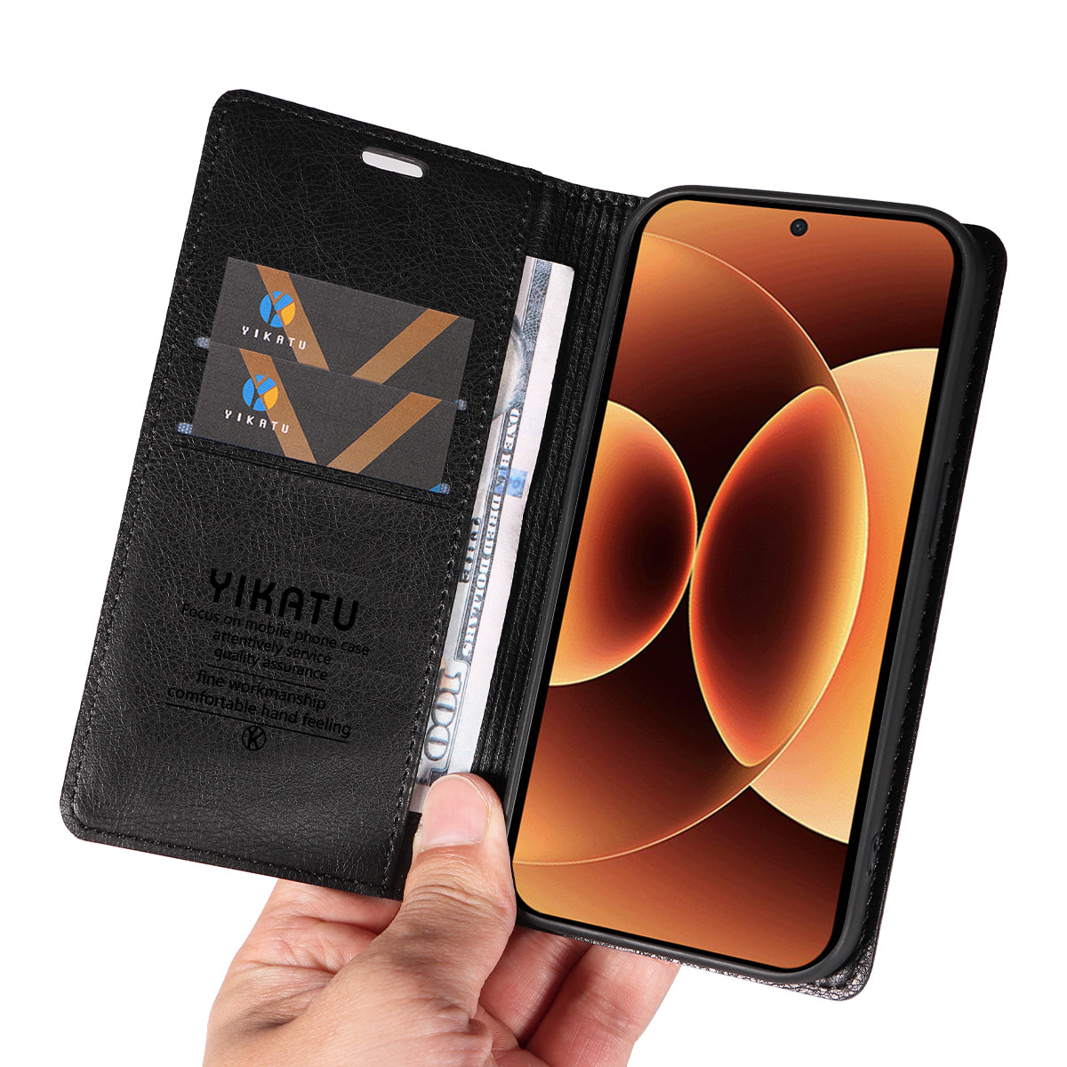 For Xiaomi 17 Pro Max Wallet Case YIKATU YK-006 Magnetic Closure Leather Phone Cover Litchi Texture - Black