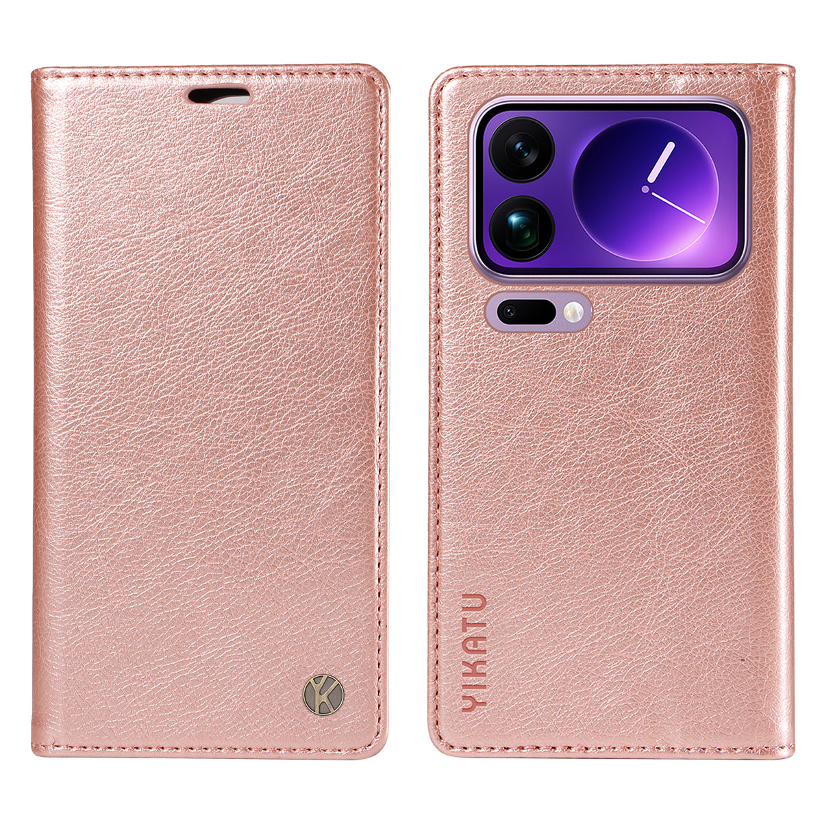 For Xiaomi 17 Pro Max Wallet Case YIKATU YK-006 Magnetic Closure Leather Phone Cover Litchi Texture - Rose Gold
