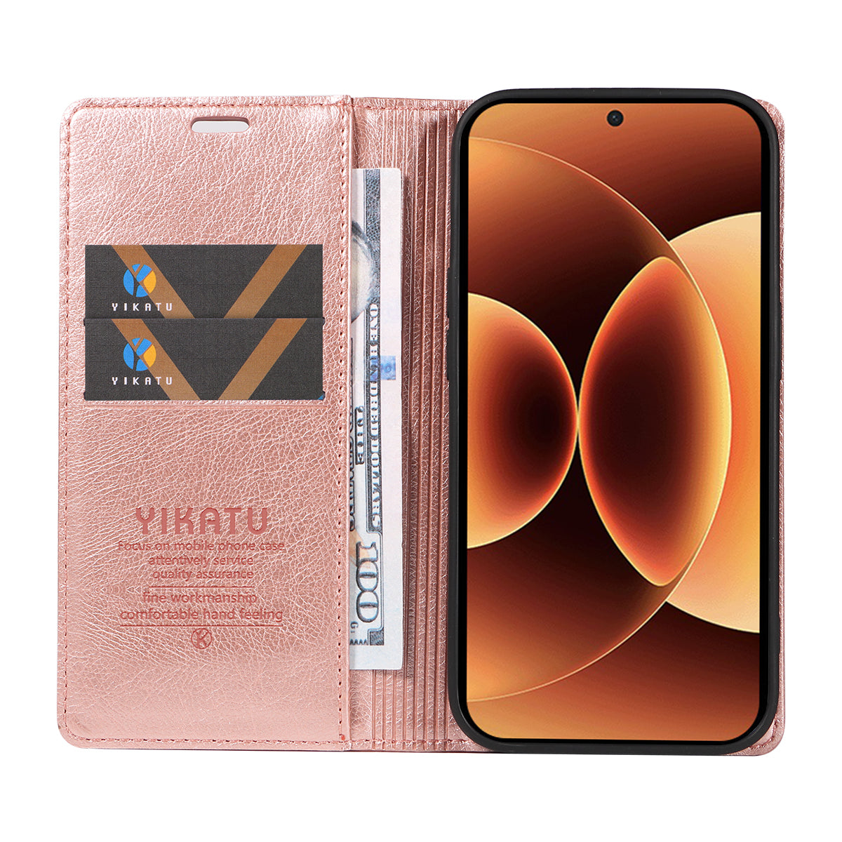 For Xiaomi 17 Pro Max Wallet Case YIKATU YK-006 Magnetic Closure Leather Phone Cover Litchi Texture - Rose Gold