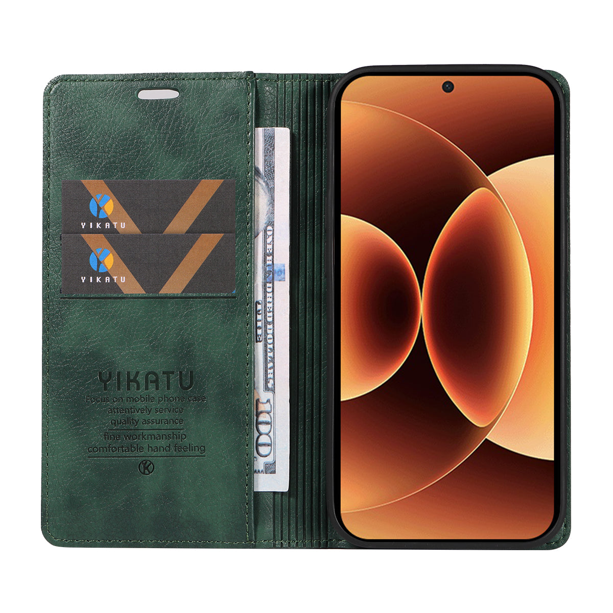 For Xiaomi 17 Pro Max Wallet Case YIKATU YK-006 Magnetic Closure Leather Phone Cover Litchi Texture -  Green