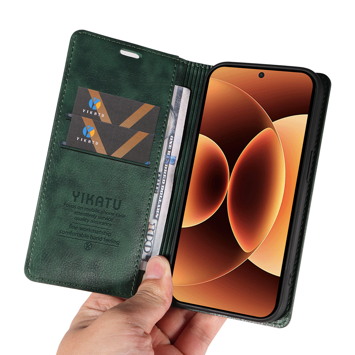 For Xiaomi 17 Pro Max Wallet Case YIKATU YK-006 Magnetic Closure Leather Phone Cover Litchi Texture -  Green