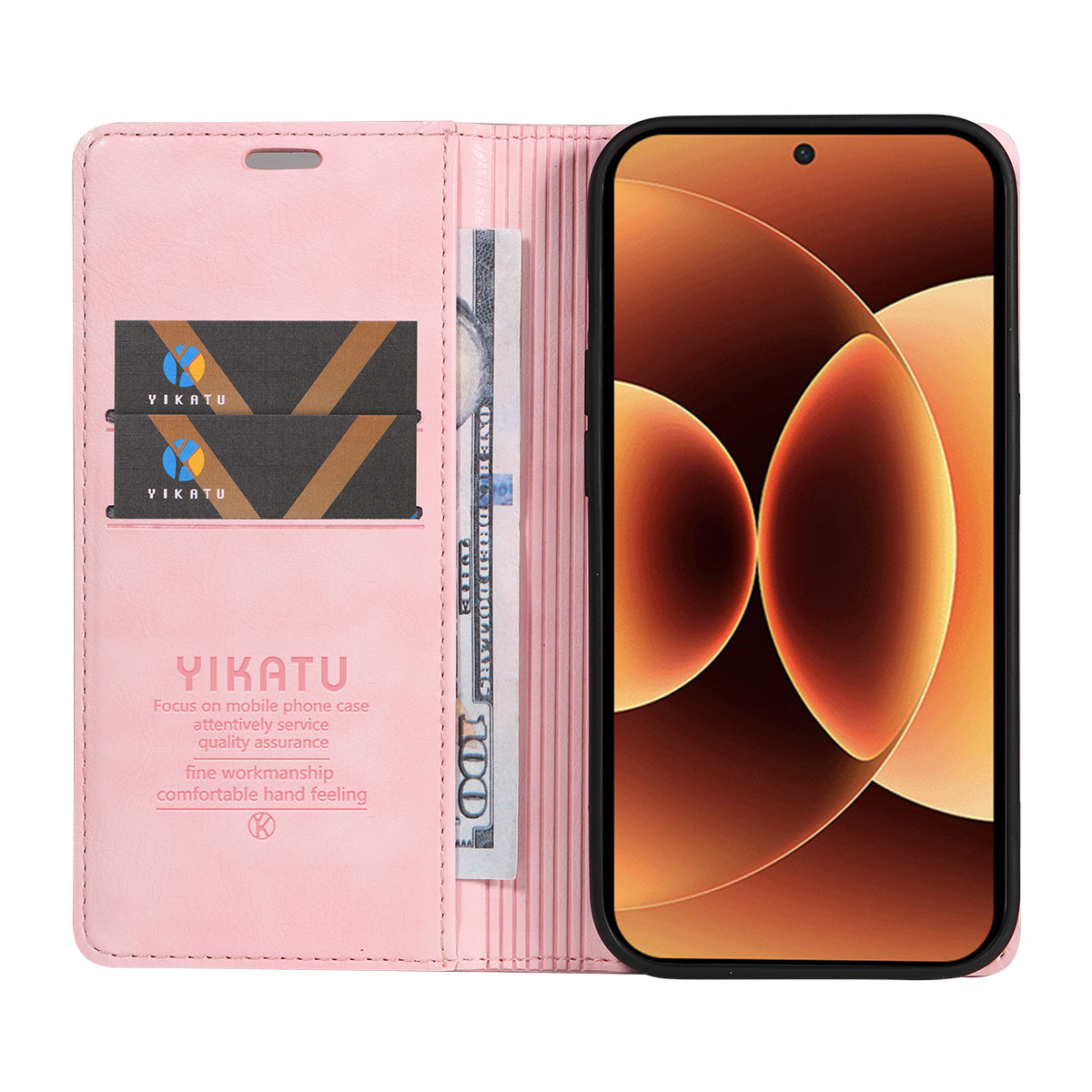 For Xiaomi 17 Pro Max Wallet Case YIKATU YK-006 Magnetic Closure Leather Phone Cover Litchi Texture - Pink
