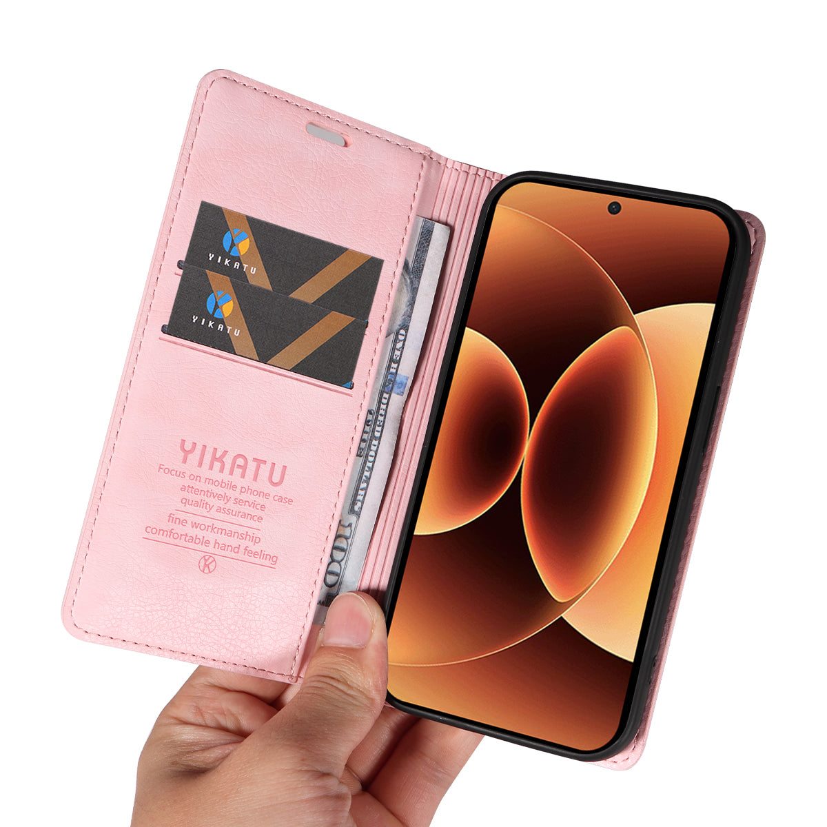 For Xiaomi 17 Pro Max Wallet Case YIKATU YK-006 Magnetic Closure Leather Phone Cover Litchi Texture - Pink