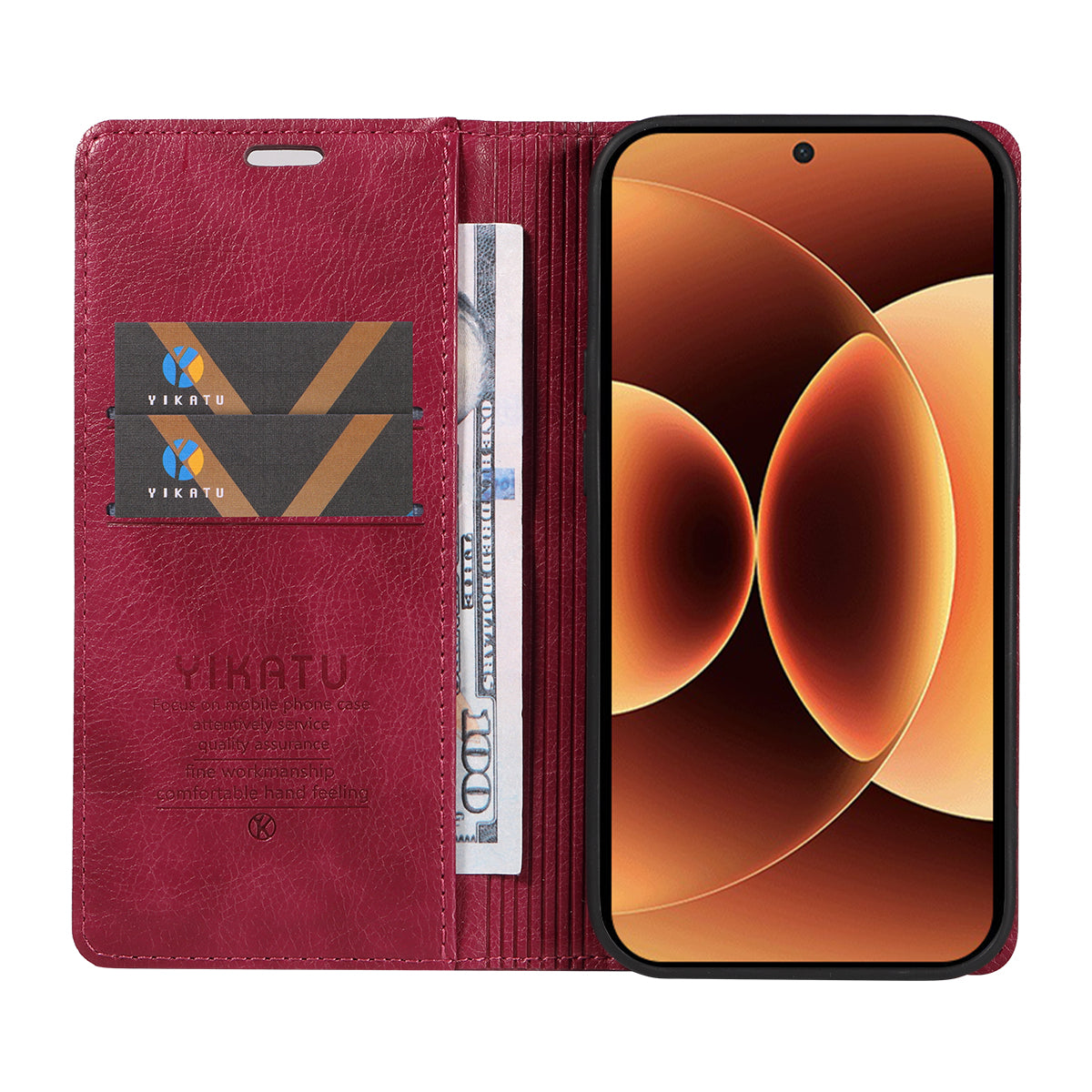 For Xiaomi 17 Pro Max Wallet Case YIKATU YK-006 Magnetic Closure Leather Phone Cover Litchi Texture - Wine Red