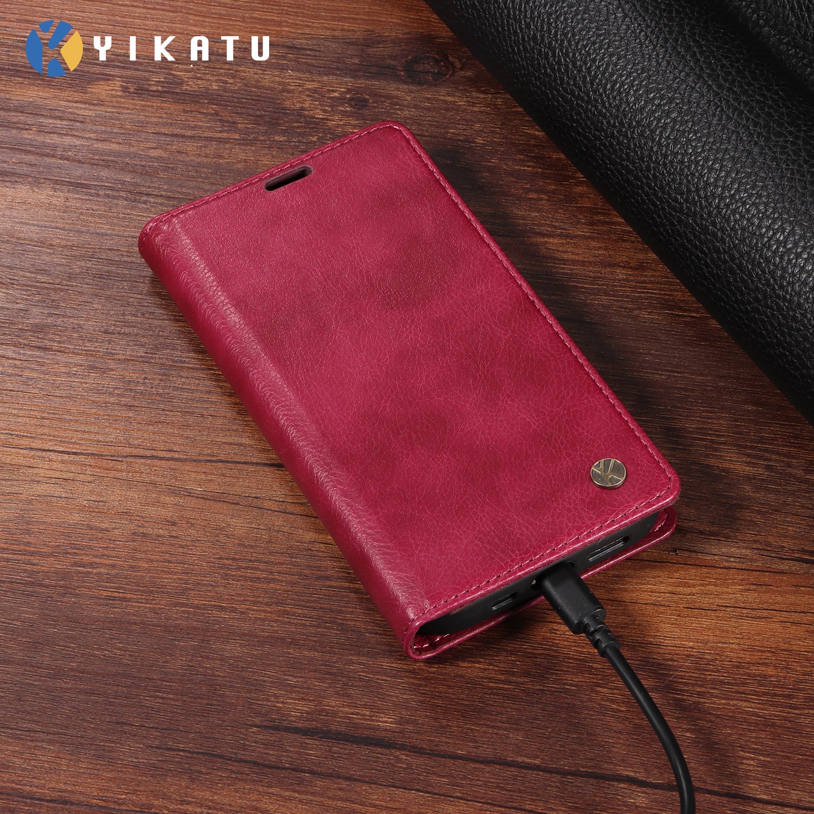 For Xiaomi 17 Pro Max Wallet Case YIKATU YK-006 Magnetic Closure Leather Phone Cover Litchi Texture - Wine Red