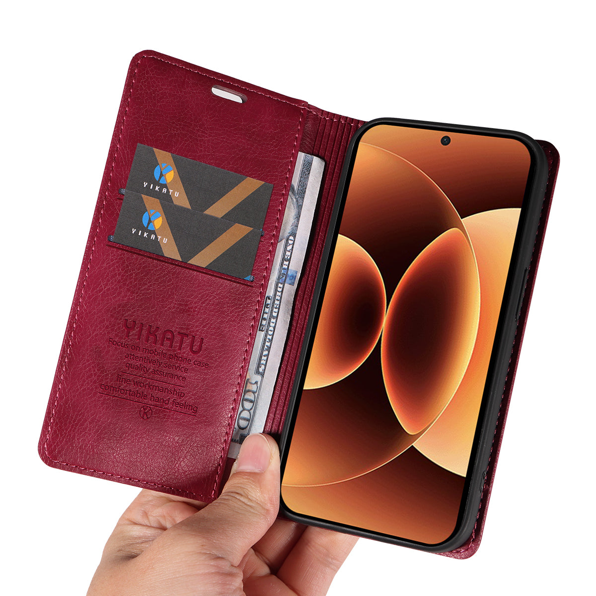 For Xiaomi 17 Pro Max Wallet Case YIKATU YK-006 Magnetic Closure Leather Phone Cover Litchi Texture - Wine Red