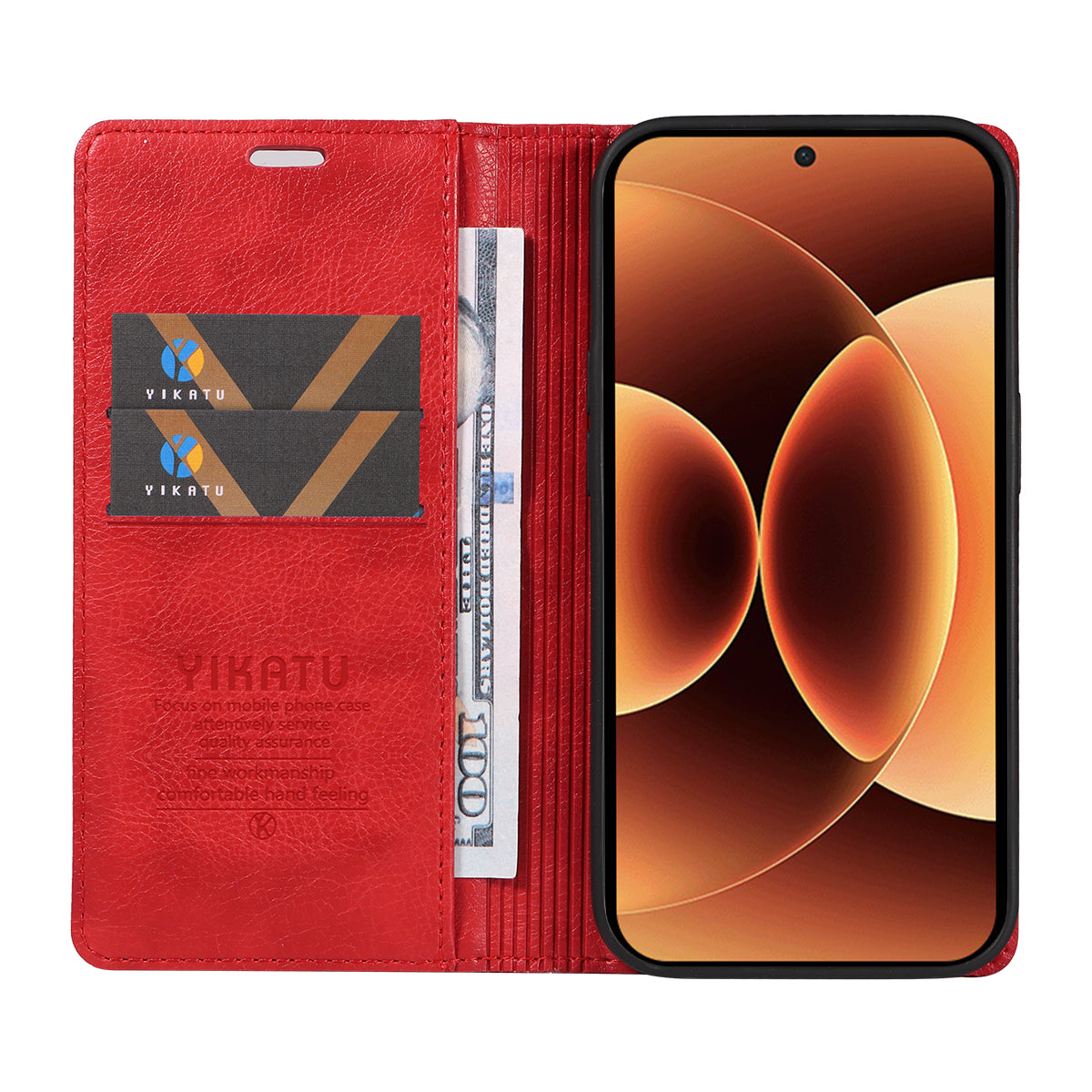 For Xiaomi 17 Pro Max Wallet Case YIKATU YK-006 Magnetic Closure Leather Phone Cover Litchi Texture - Red