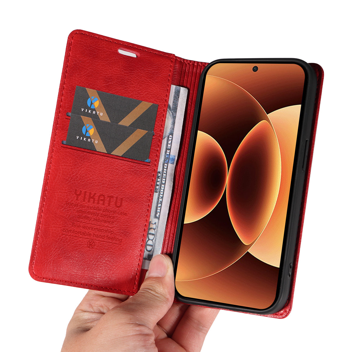 For Xiaomi 17 Pro Max Wallet Case YIKATU YK-006 Magnetic Closure Leather Phone Cover Litchi Texture - Red