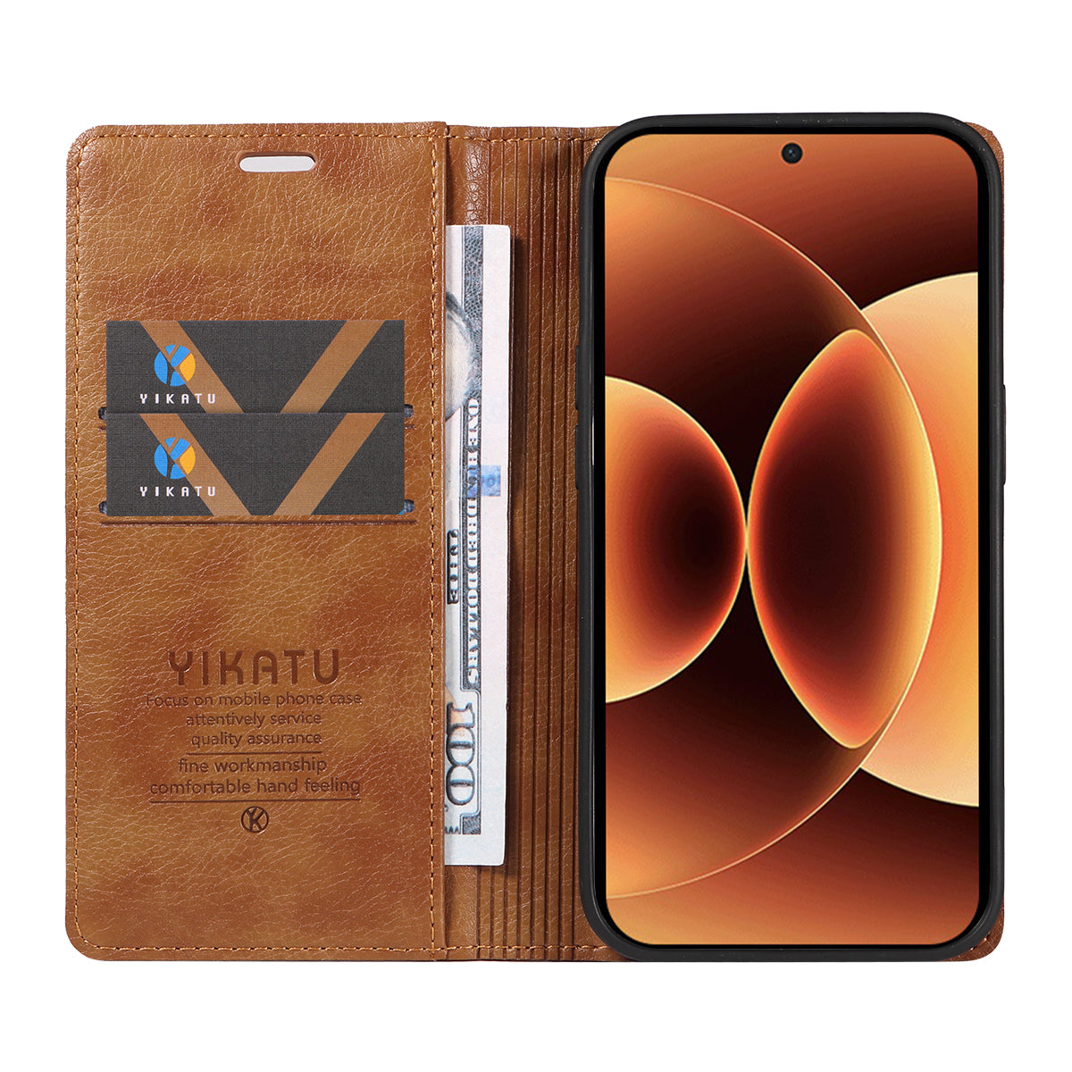 For Xiaomi 17 Pro Max Wallet Case YIKATU YK-006 Magnetic Closure Leather Phone Cover Litchi Texture -  Brown