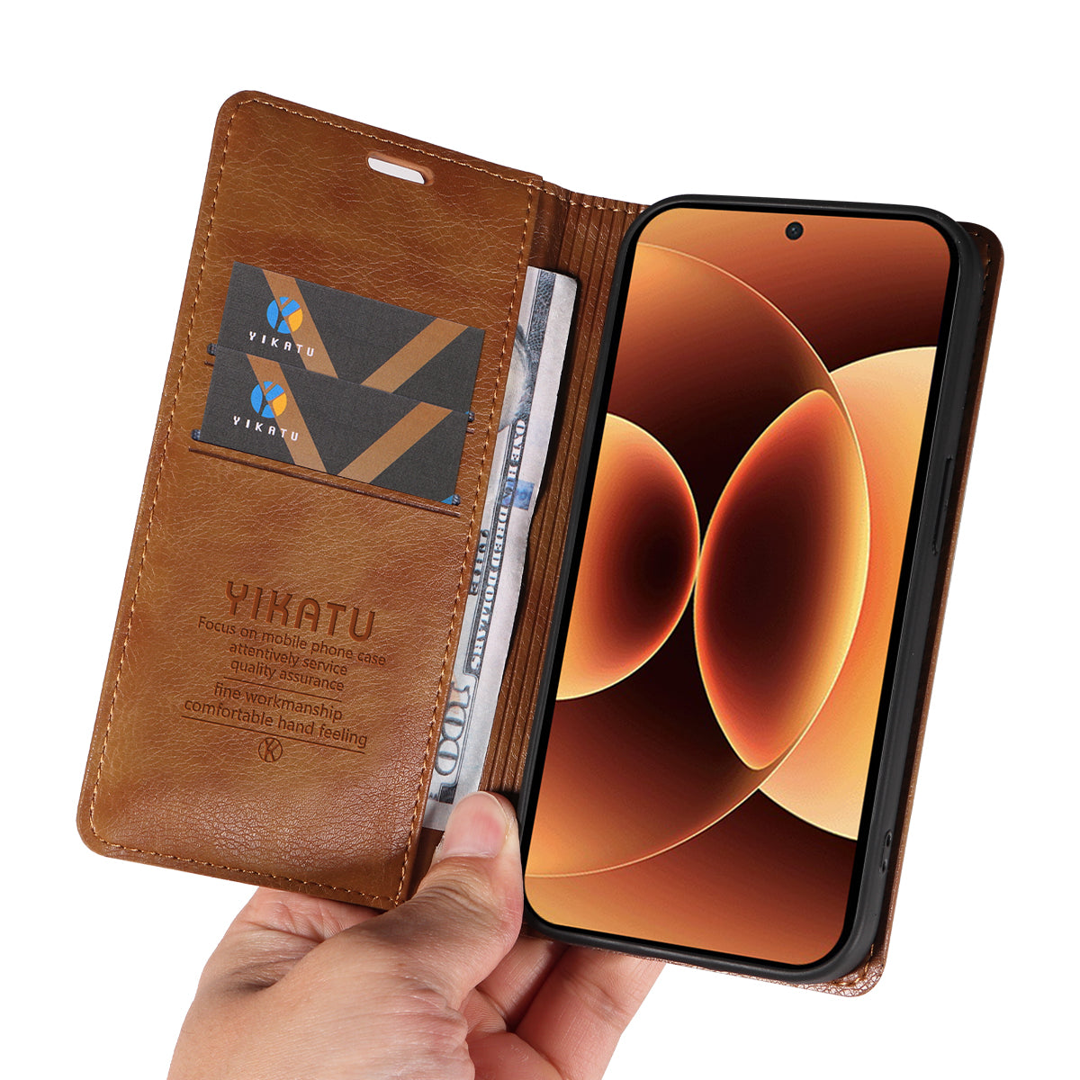For Xiaomi 17 Pro Max Wallet Case YIKATU YK-006 Magnetic Closure Leather Phone Cover Litchi Texture -  Brown