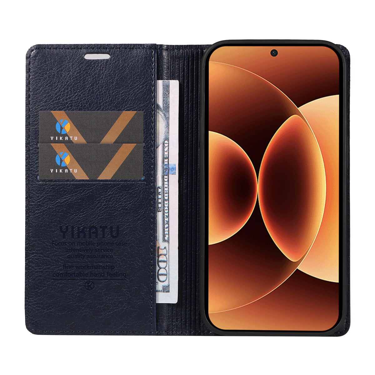 For Xiaomi 17 Pro Max Wallet Case YIKATU YK-006 Magnetic Closure Leather Phone Cover Litchi Texture - Navy Blue