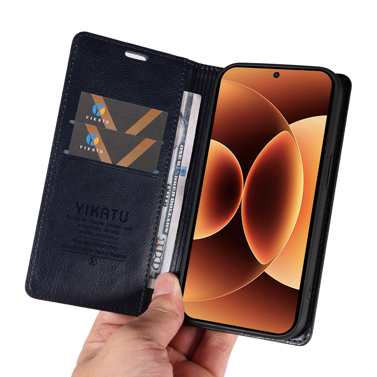 For Xiaomi 17 Pro Max Wallet Case YIKATU YK-006 Magnetic Closure Leather Phone Cover Litchi Texture - Navy Blue