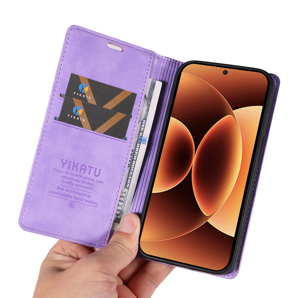For Xiaomi 17 Pro Max Wallet Case YIKATU YK-006 Magnetic Closure Leather Phone Cover Litchi Texture - Purple