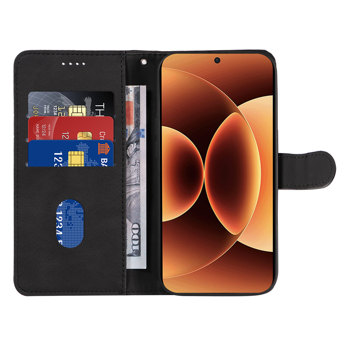 For Xiaomi 17 Pro Max Wallet Case Leather Phone Cover Stand with Curved Line Design -  Black