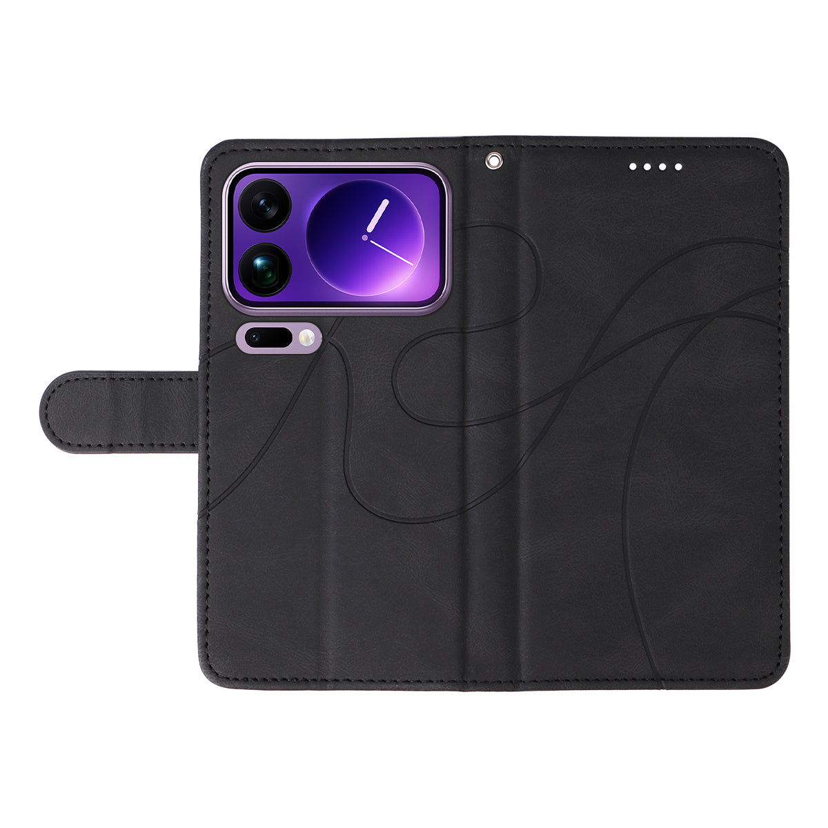 For Xiaomi 17 Pro Max Wallet Case Leather Phone Cover Stand with Curved Line Design -  Black