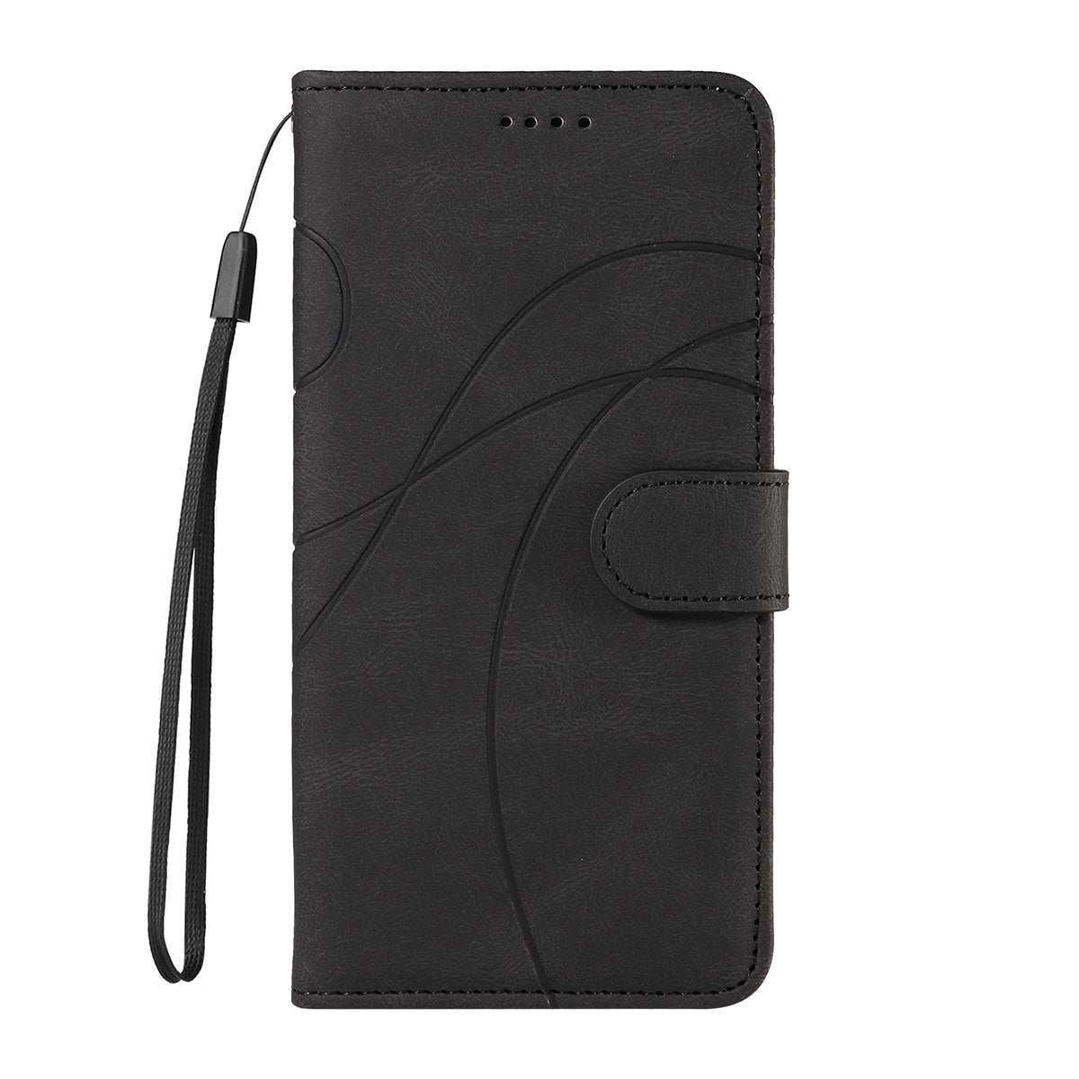 For Xiaomi 17 Pro Max Wallet Case Leather Phone Cover Stand with Curved Line Design -  Black