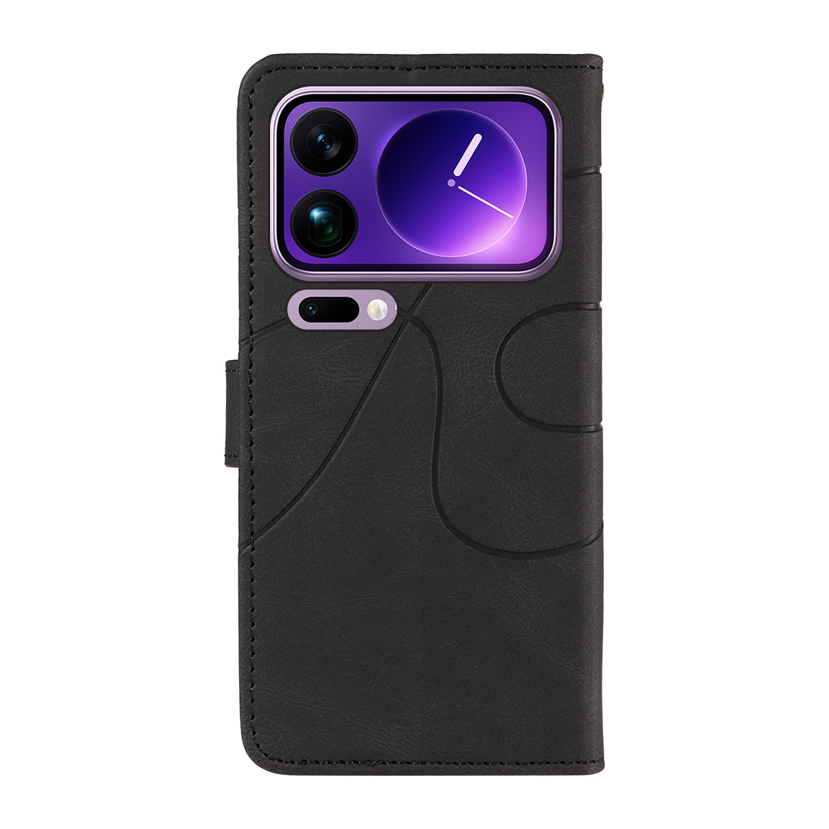 For Xiaomi 17 Pro Max Wallet Case Leather Phone Cover Stand with Curved Line Design -  Black