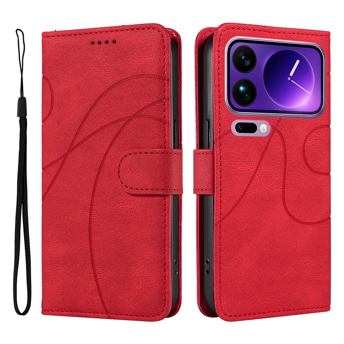 For Xiaomi 17 Pro Max Wallet Case Leather Phone Cover Stand with Curved Line Design - Red