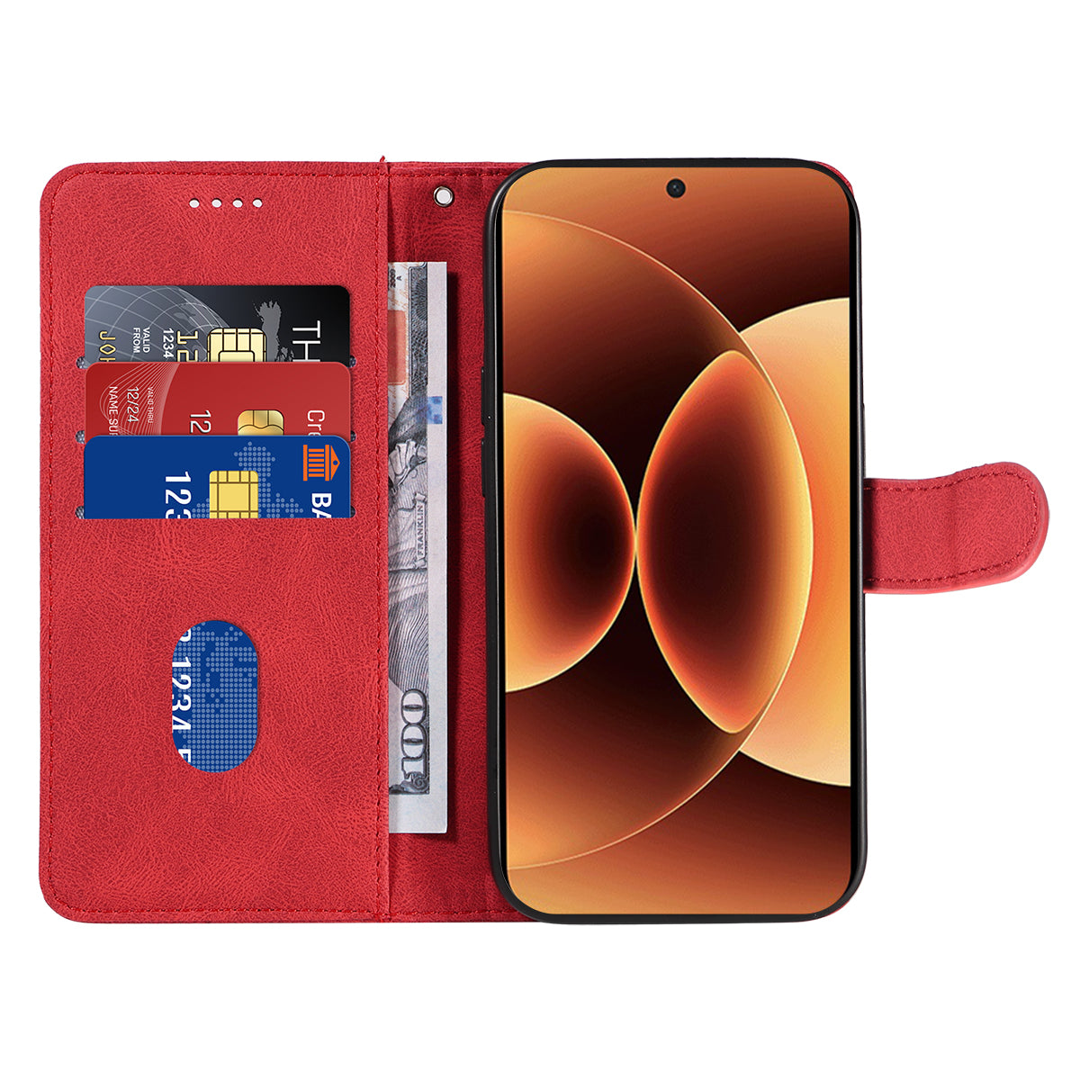 For Xiaomi 17 Pro Max Wallet Case Leather Phone Cover Stand with Curved Line Design - Red