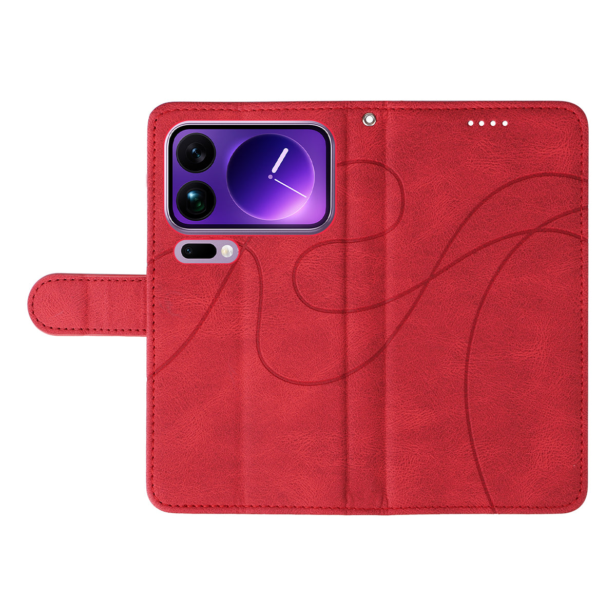 For Xiaomi 17 Pro Max Wallet Case Leather Phone Cover Stand with Curved Line Design - Red