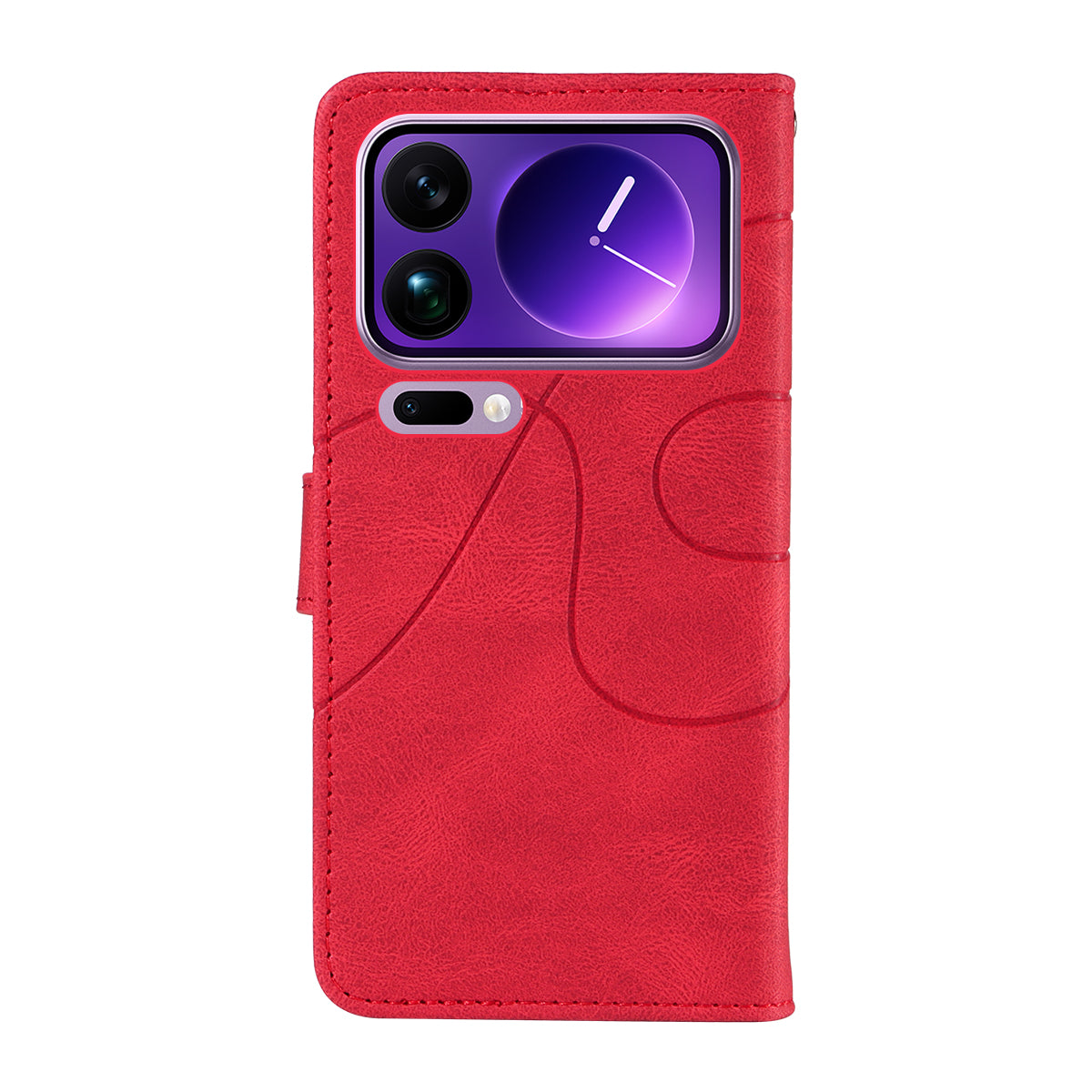 For Xiaomi 17 Pro Max Wallet Case Leather Phone Cover Stand with Curved Line Design - Red
