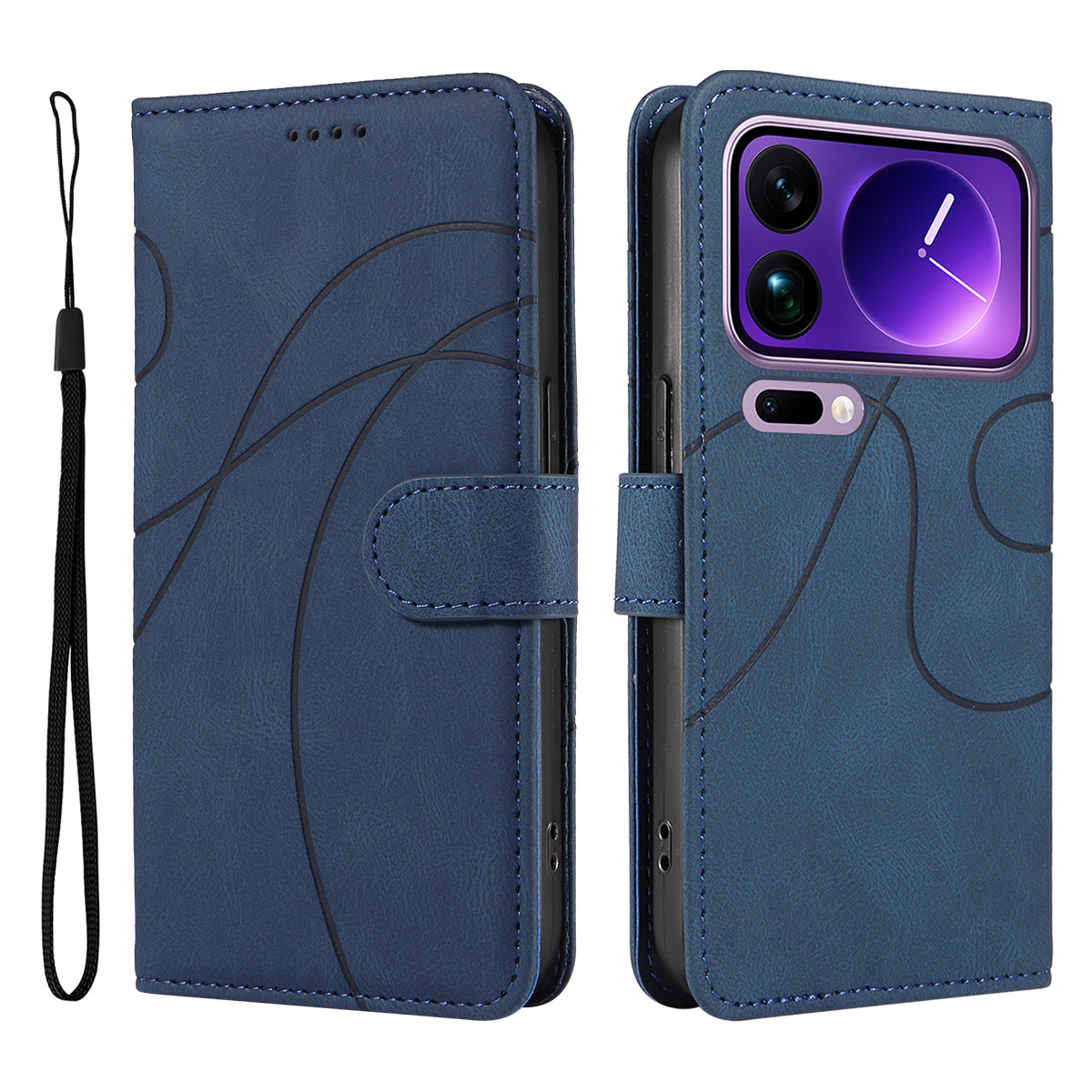For Xiaomi 17 Pro Max Wallet Case Leather Phone Cover Stand with Curved Line Design - Blue
