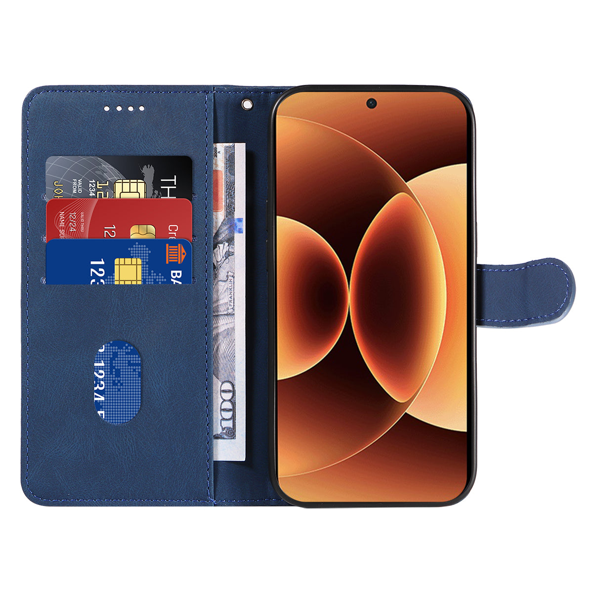 For Xiaomi 17 Pro Max Wallet Case Leather Phone Cover Stand with Curved Line Design - Blue