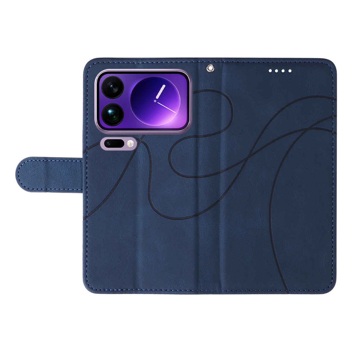For Xiaomi 17 Pro Max Wallet Case Leather Phone Cover Stand with Curved Line Design - Blue