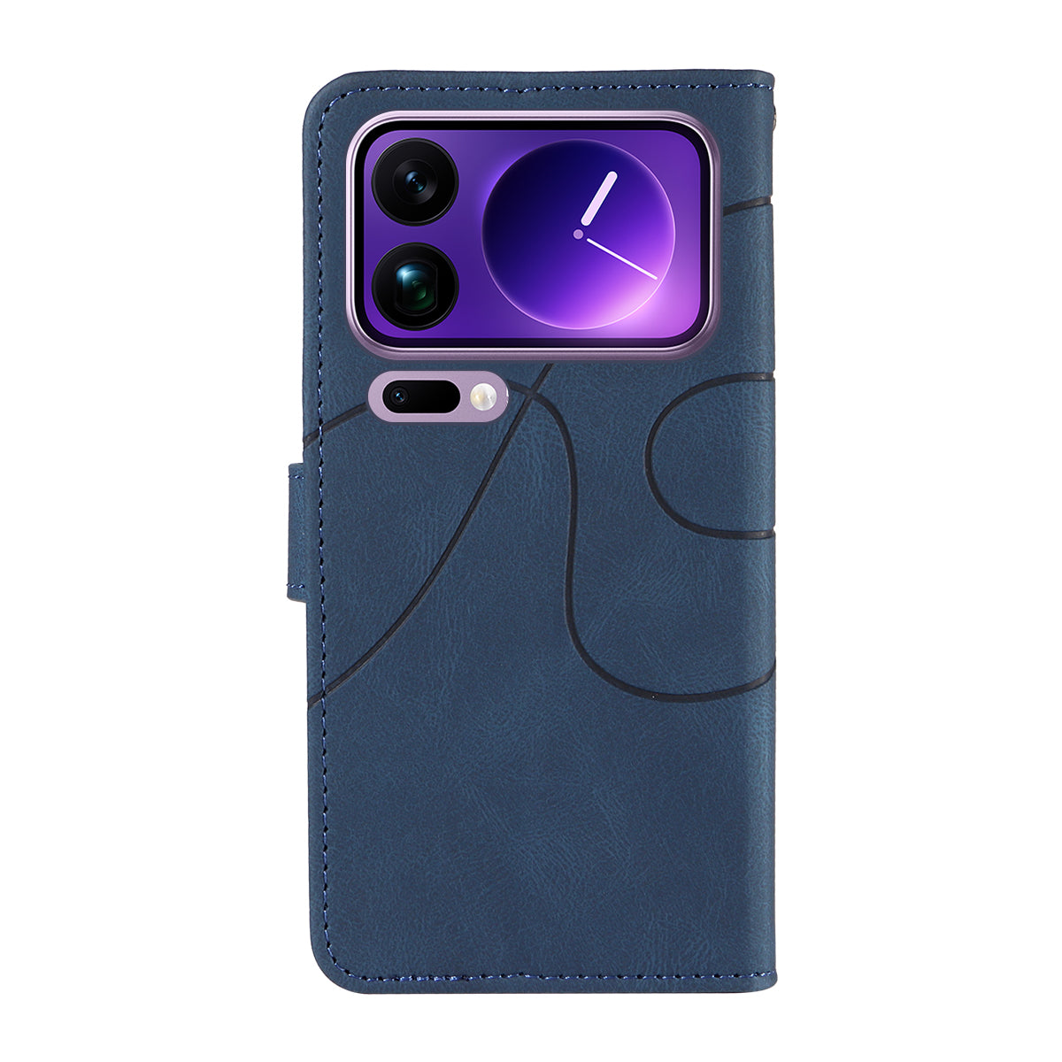 For Xiaomi 17 Pro Max Wallet Case Leather Phone Cover Stand with Curved Line Design - Blue