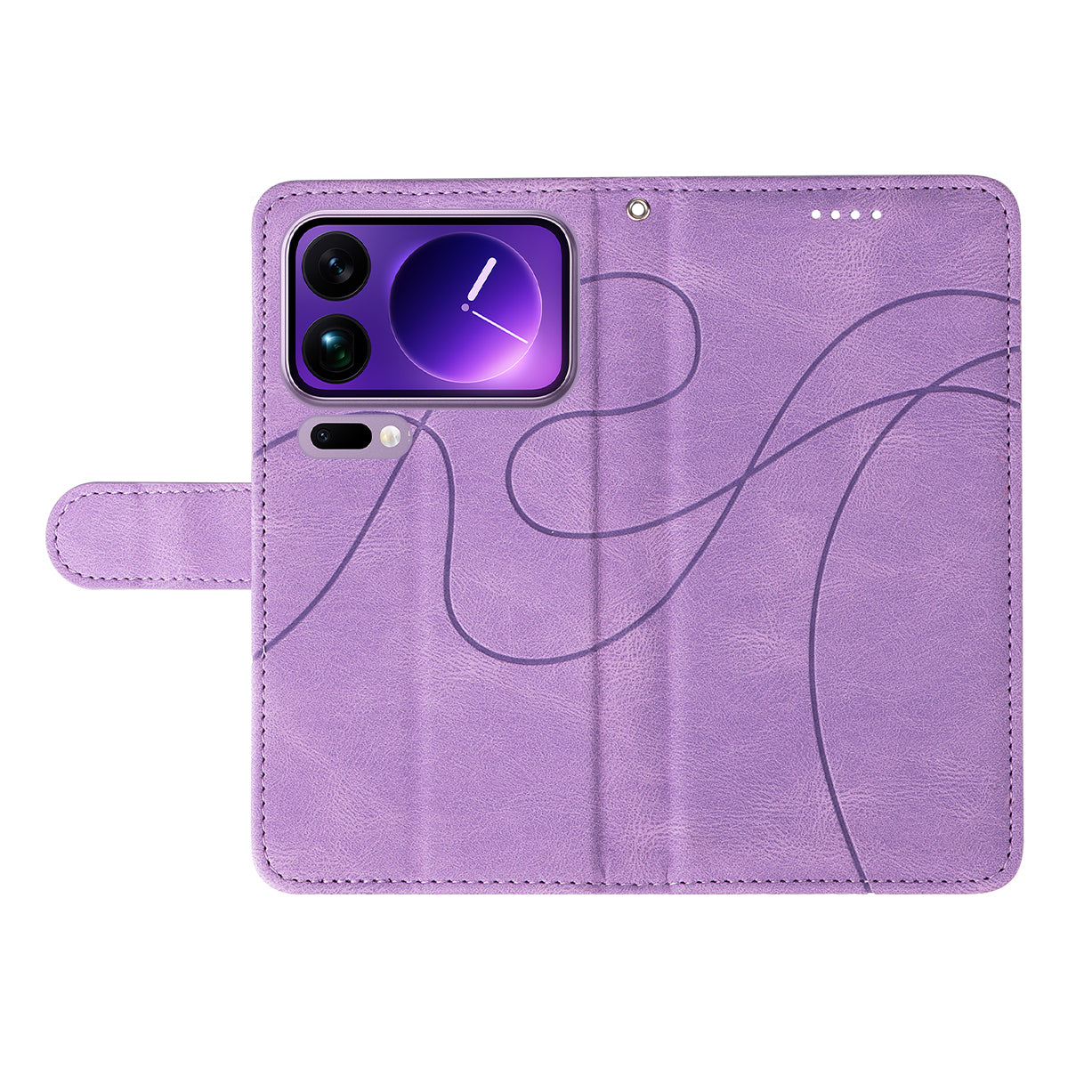For Xiaomi 17 Pro Max Wallet Case Leather Phone Cover Stand with Curved Line Design -  Light Purple