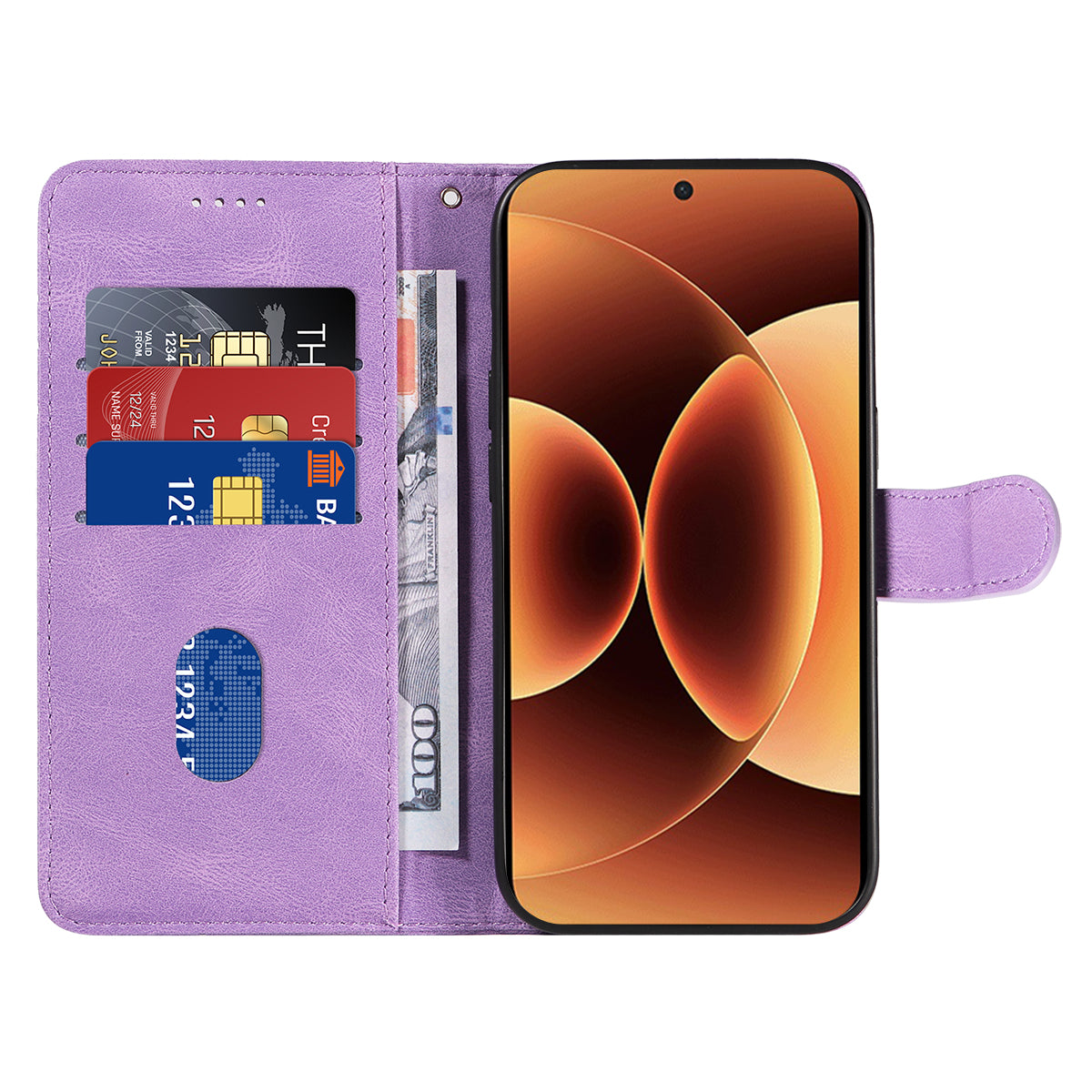 For Xiaomi 17 Pro Max Wallet Case Leather Phone Cover Stand with Curved Line Design -  Light Purple