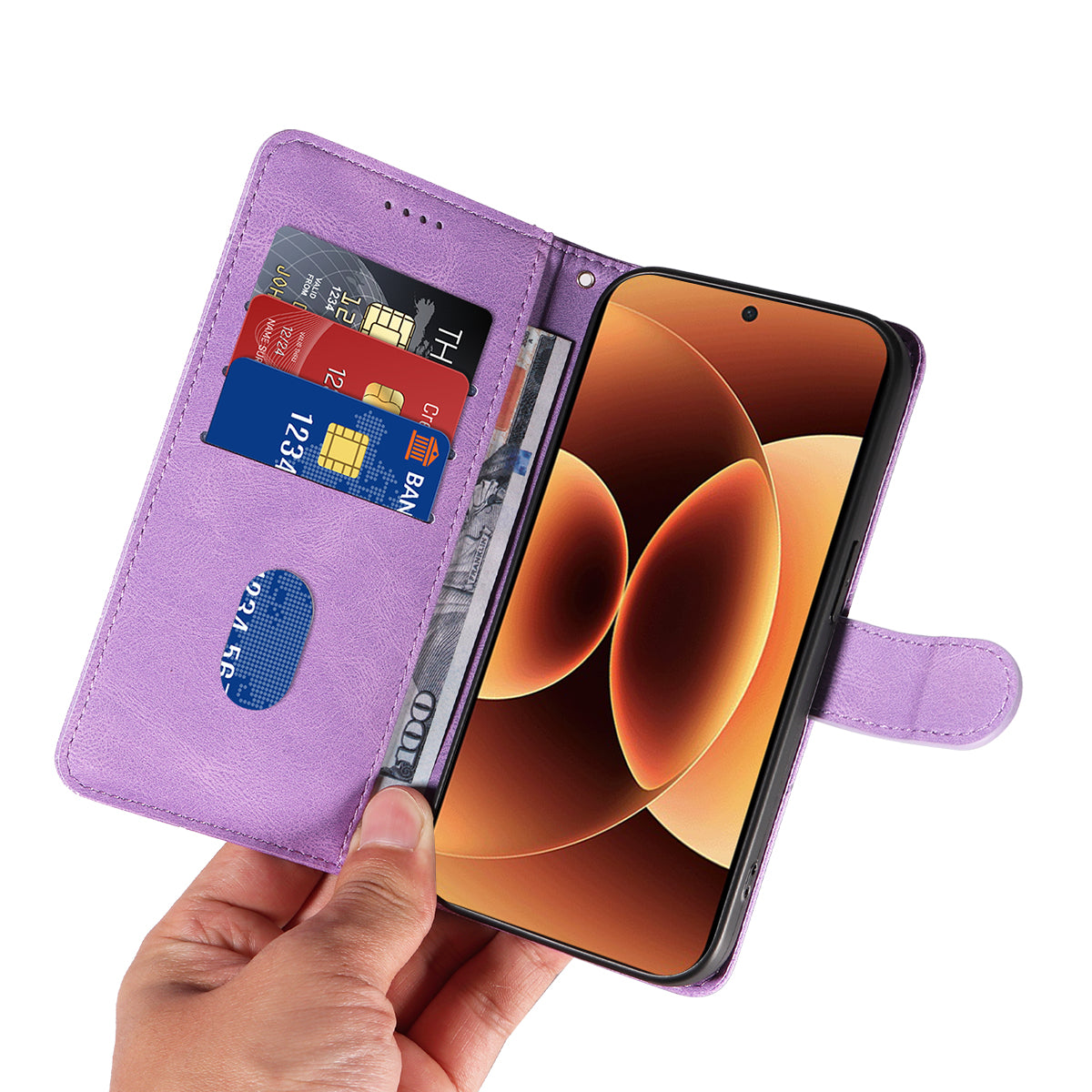 For Xiaomi 17 Pro Max Wallet Case Leather Phone Cover Stand with Curved Line Design -  Light Purple