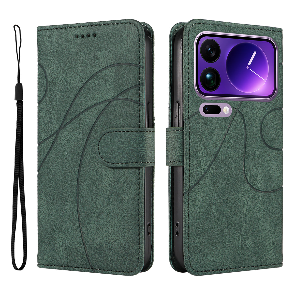 For Xiaomi 17 Pro Max Wallet Case Leather Phone Cover Stand with Curved Line Design - Green